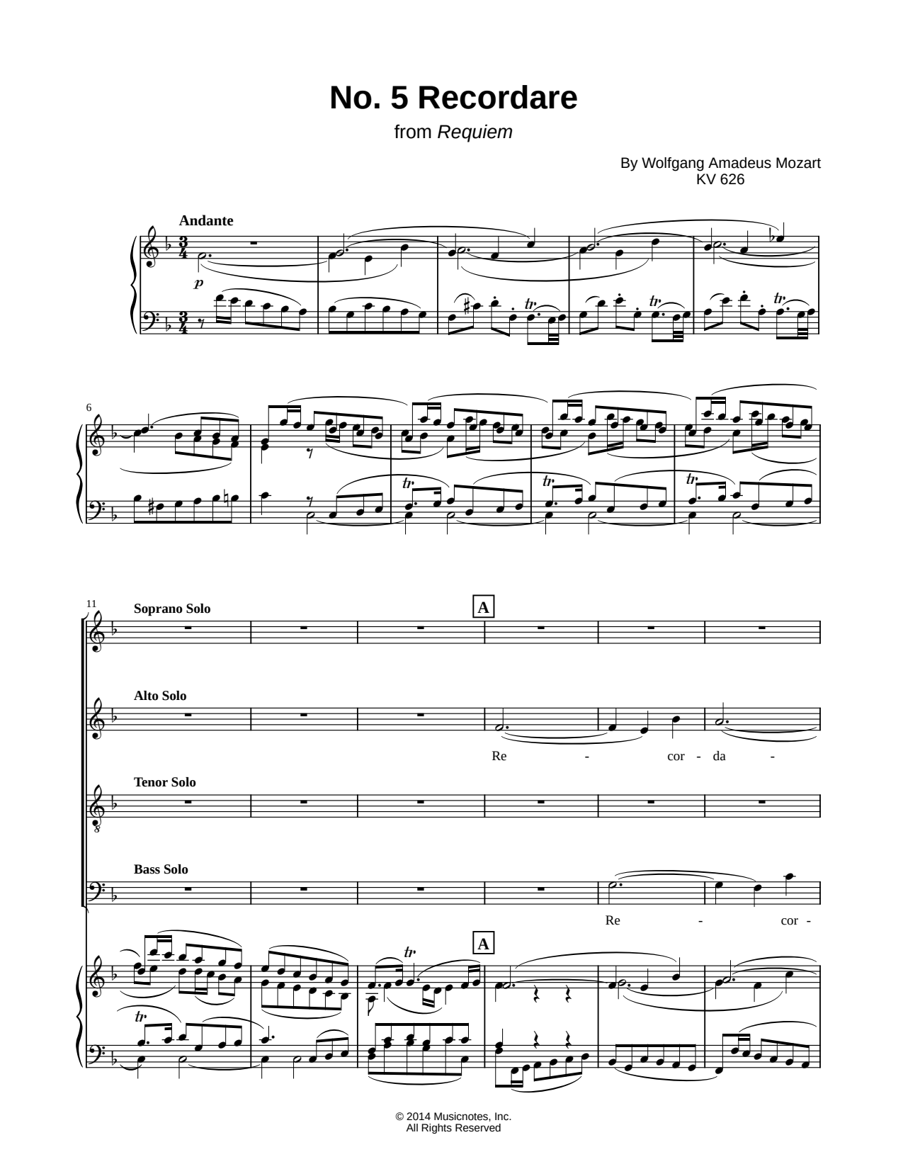 Requiem, K. 626: III. Sequentia: 4. Recordare