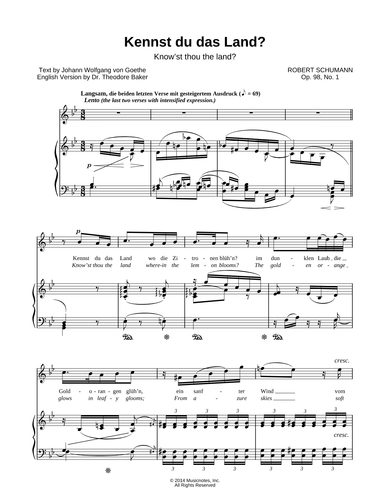 Lieder und Gesänge aus 'Wilhelm Meister', Op. 98a: I. Mignon (Kennst du das Land?)