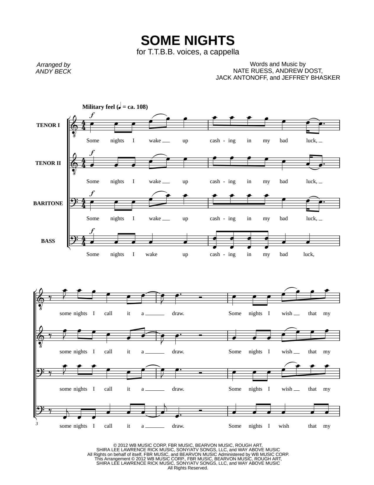Some Nights Sheet Music — TTBB Choir A Cappella