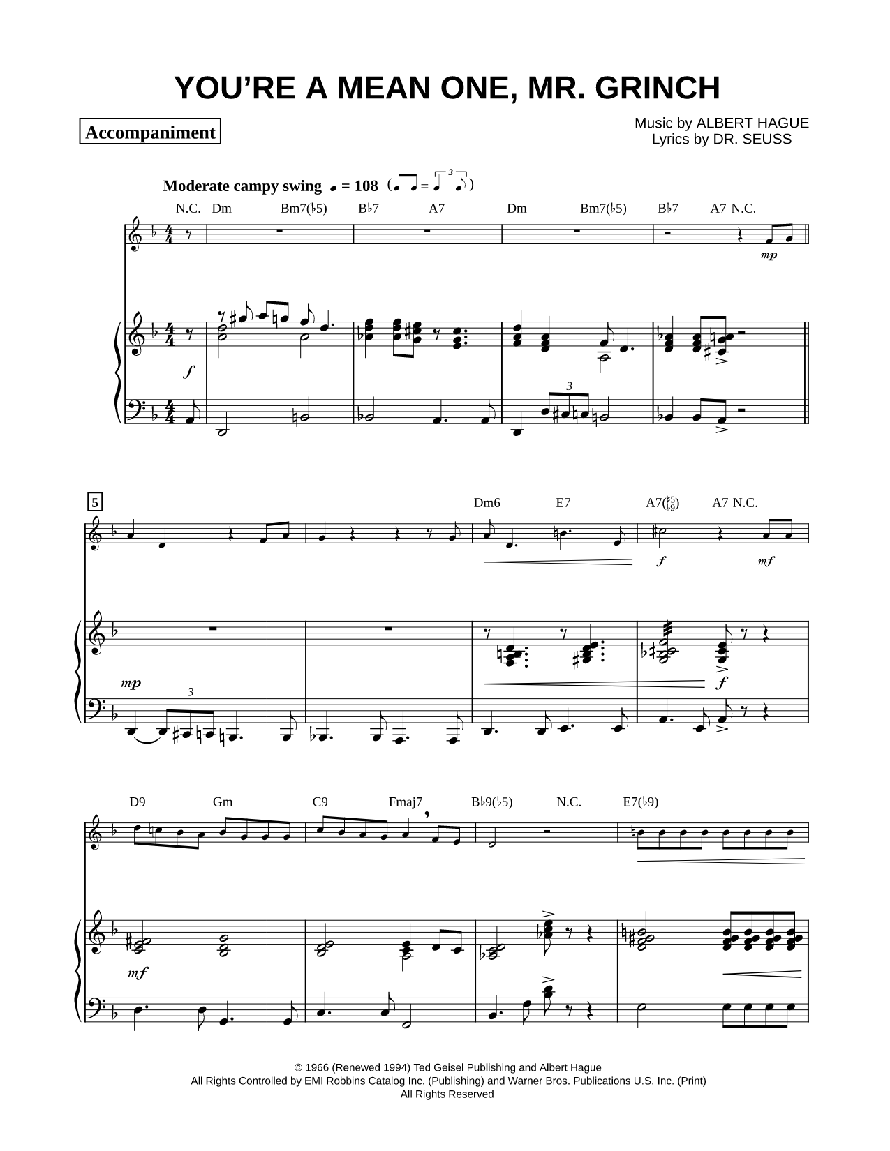 You're a Mean One, Mr. Grinch - Piano Accompaniment