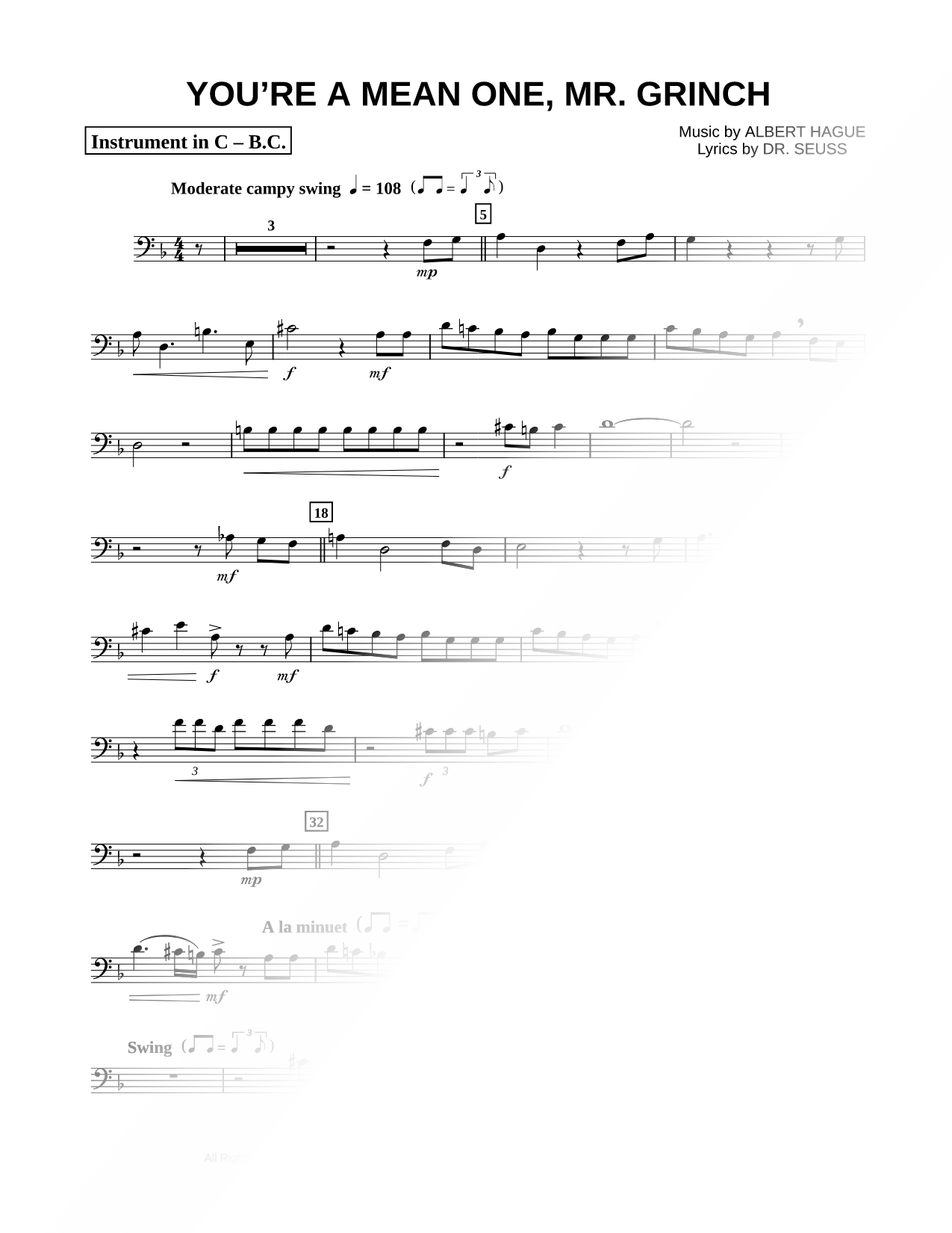You're a Mean One, Mr. Grinch - Bass Clef Instrument