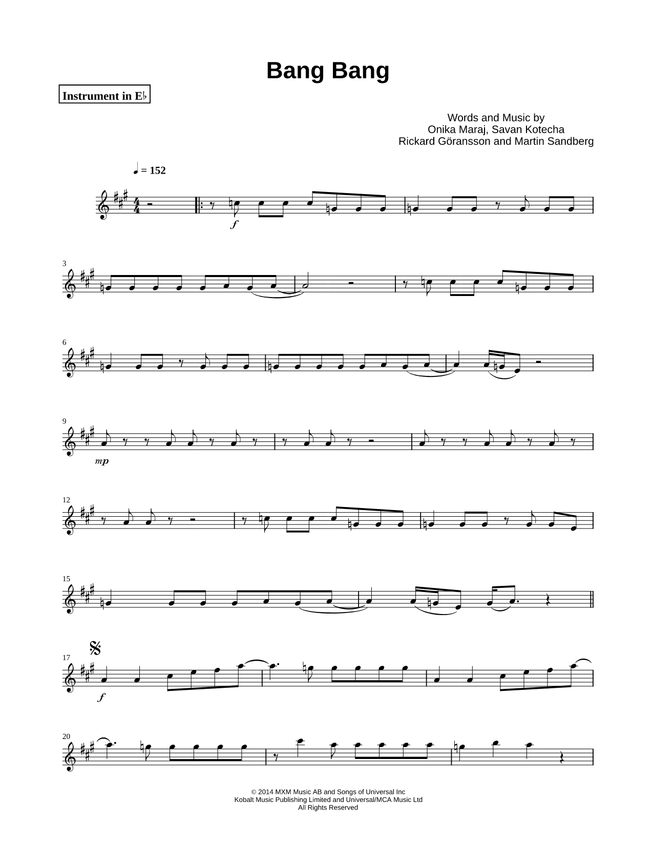 Bang Bang - Eb Instrument