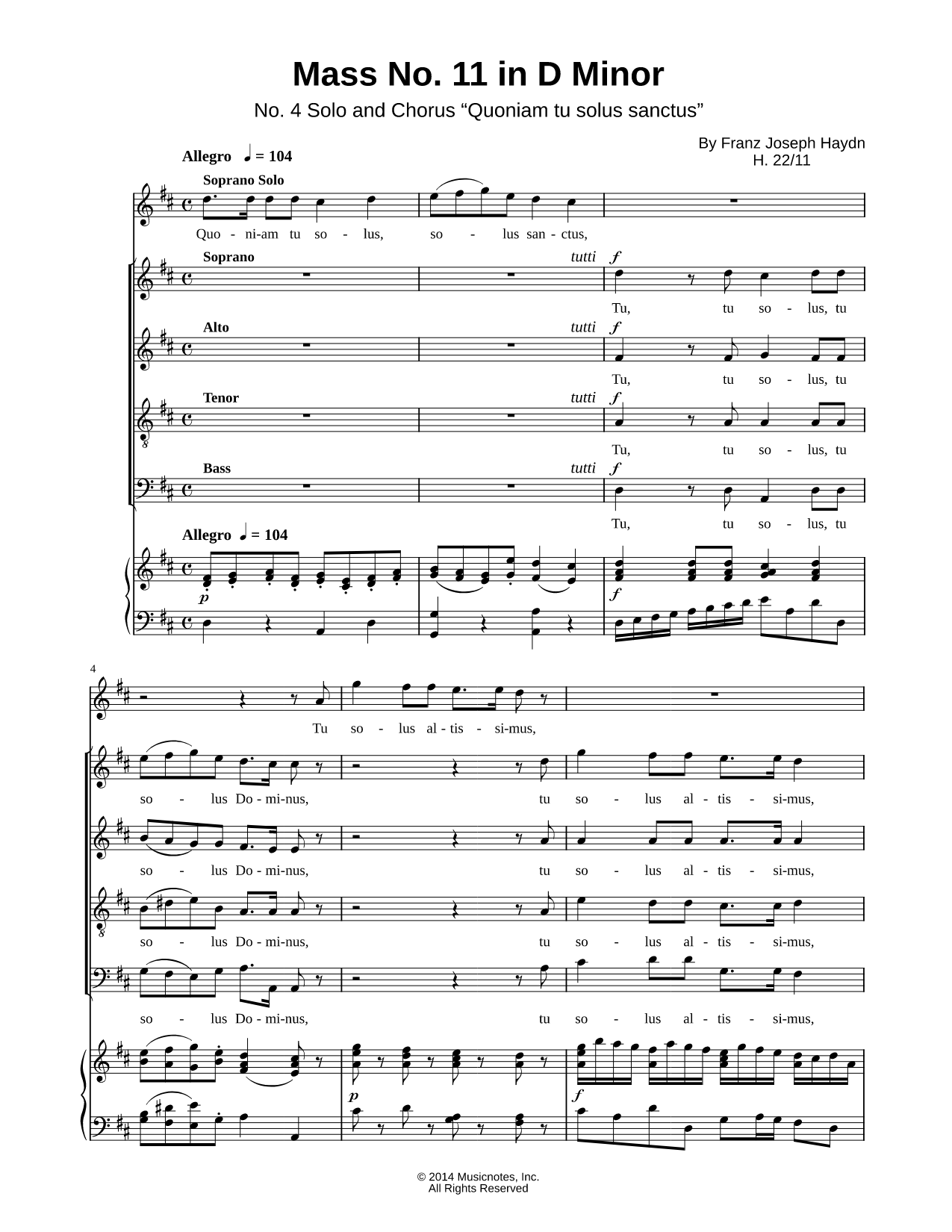 Mass No. 11 In D Minor, "Nelson," No. 4: Quoniam tu solus sanctus