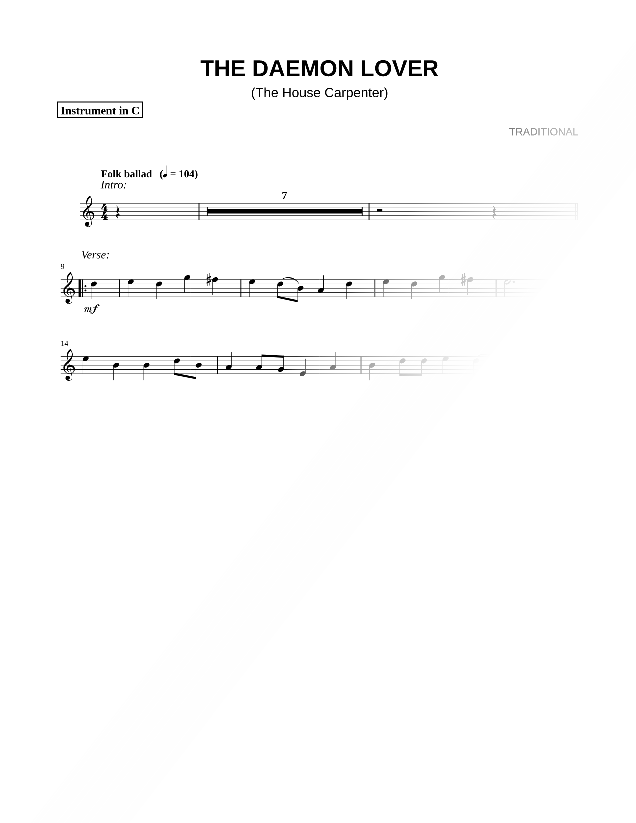 The Daemon Lover (The House Carpenter) - C Instrument