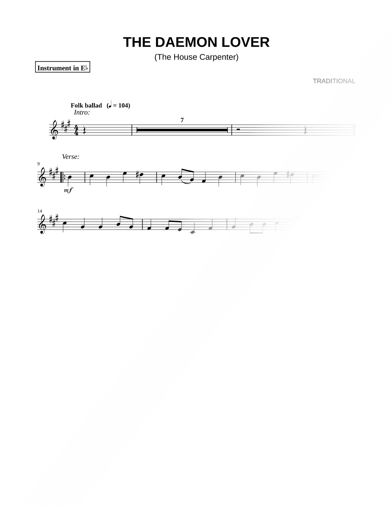 The Daemon Lover (The House Carpenter) - Eb Instrument