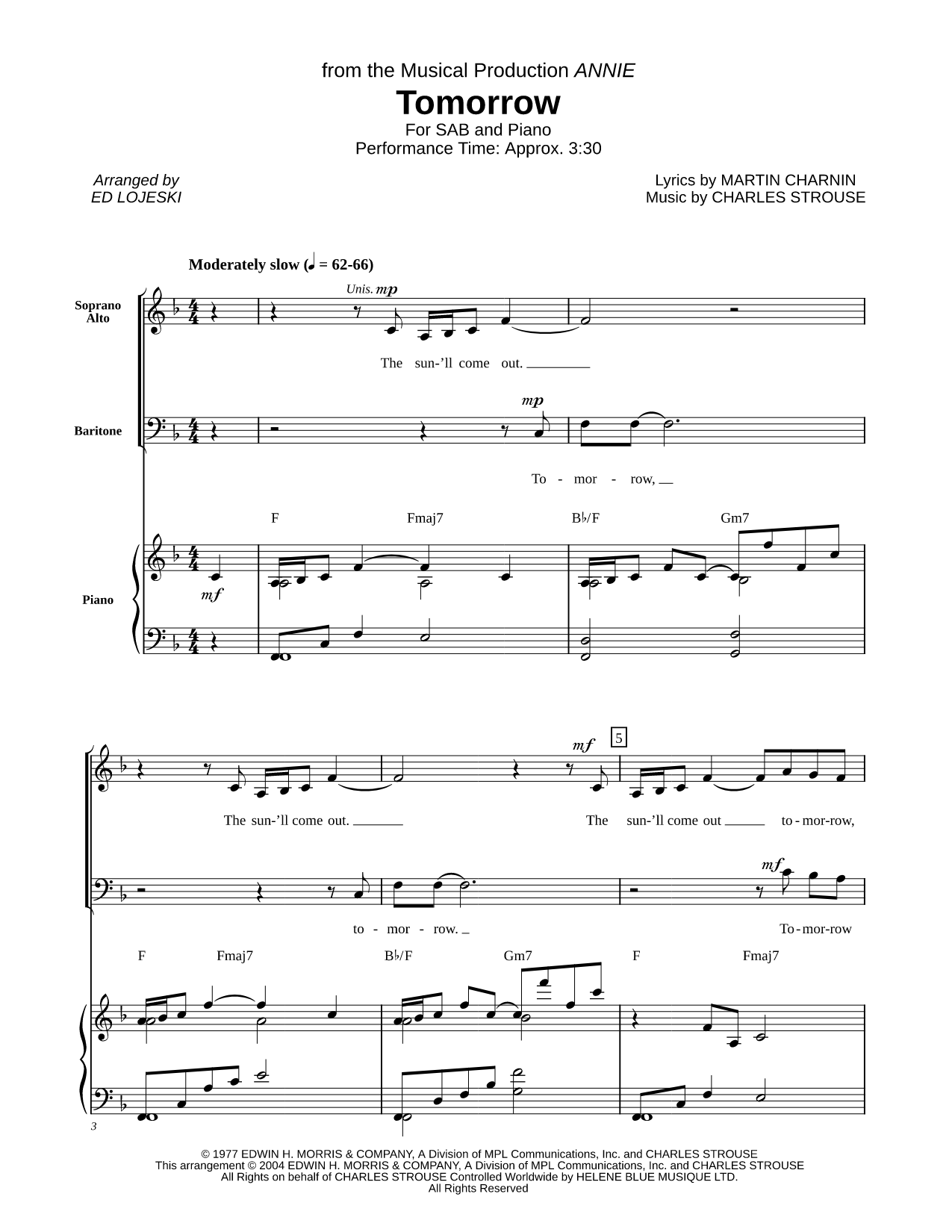 Tomorrow Sheet Music — SAB Choir + Piano