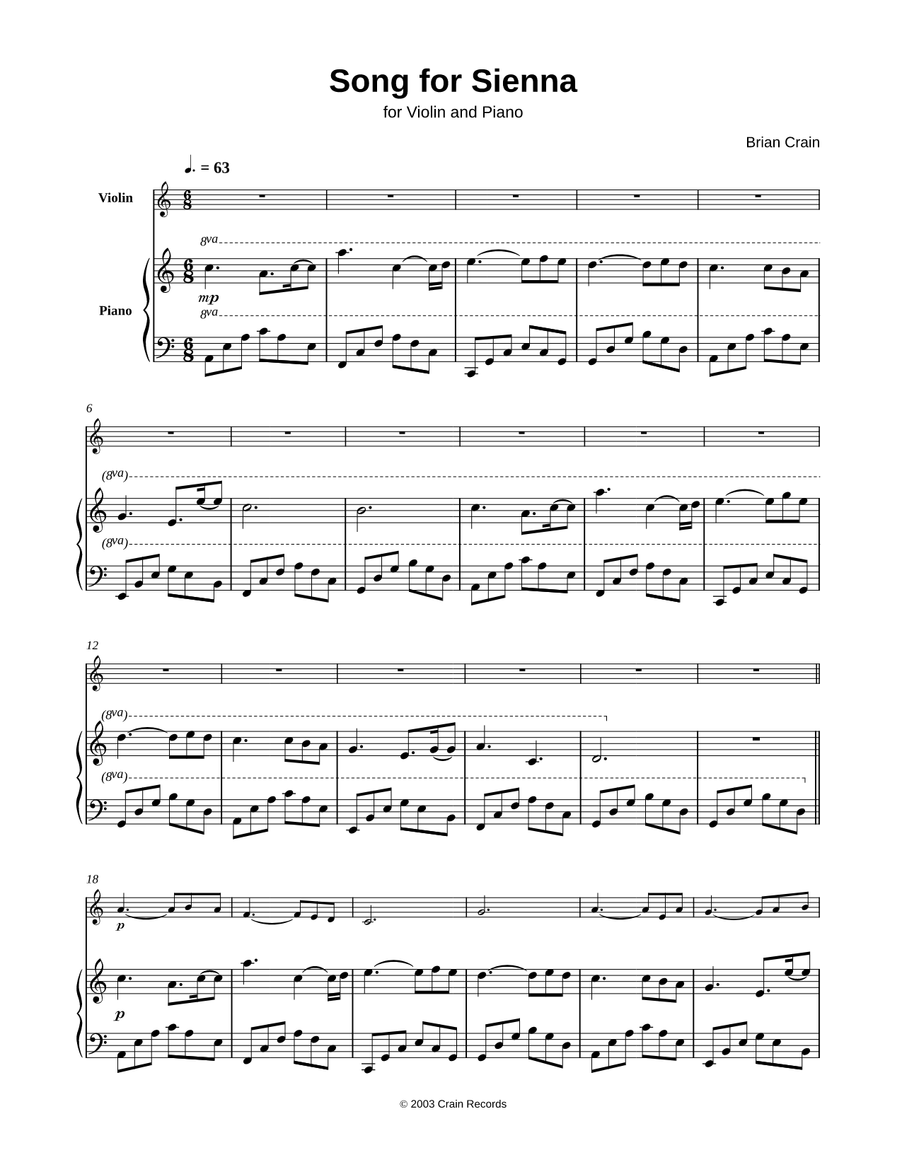 Song for Sienna - Piano & Violin Duet