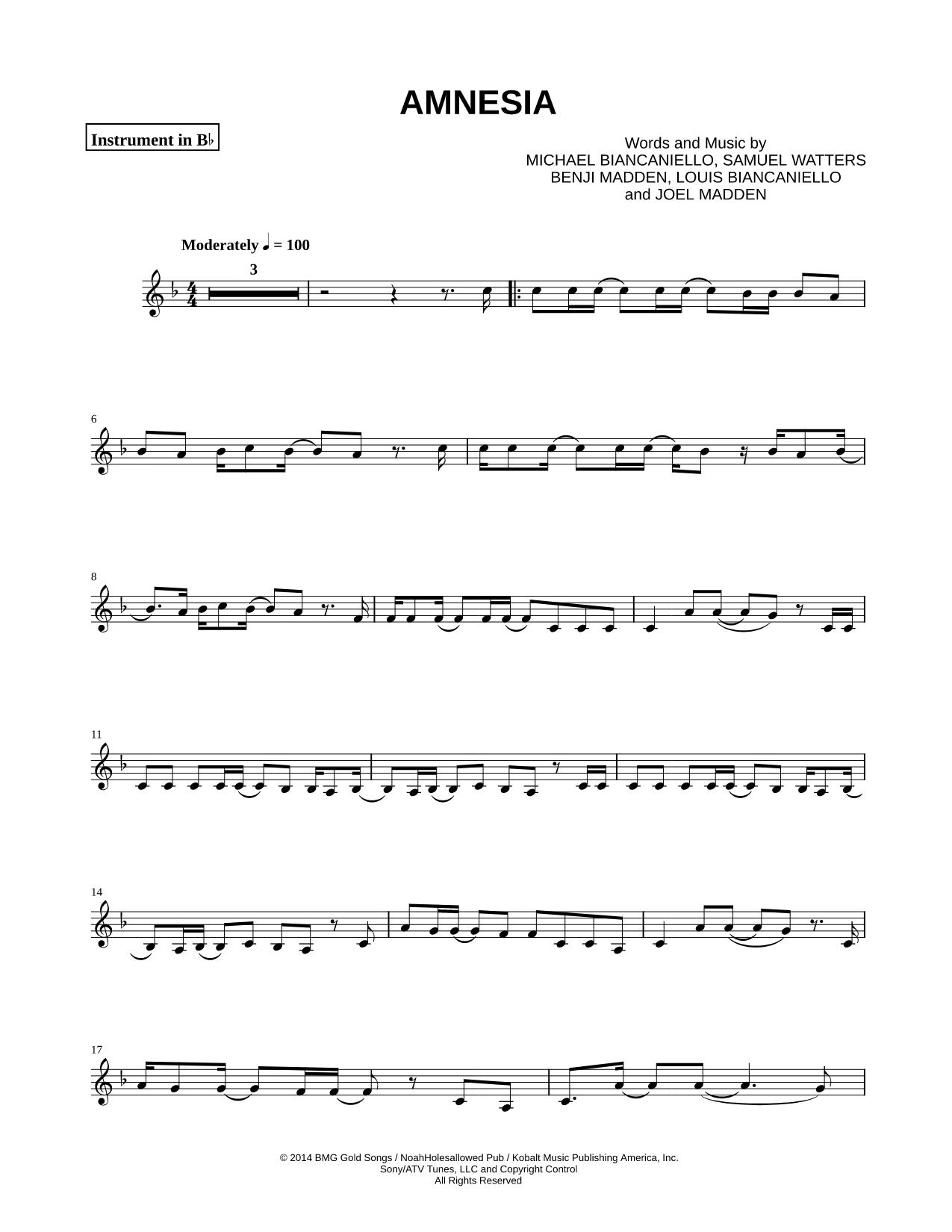 Amnesia - Bb Instrument