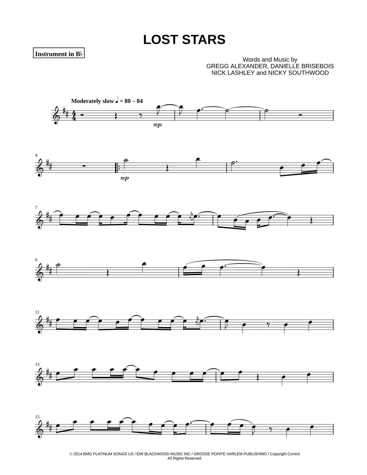 Lost Stars - Bb Instrument