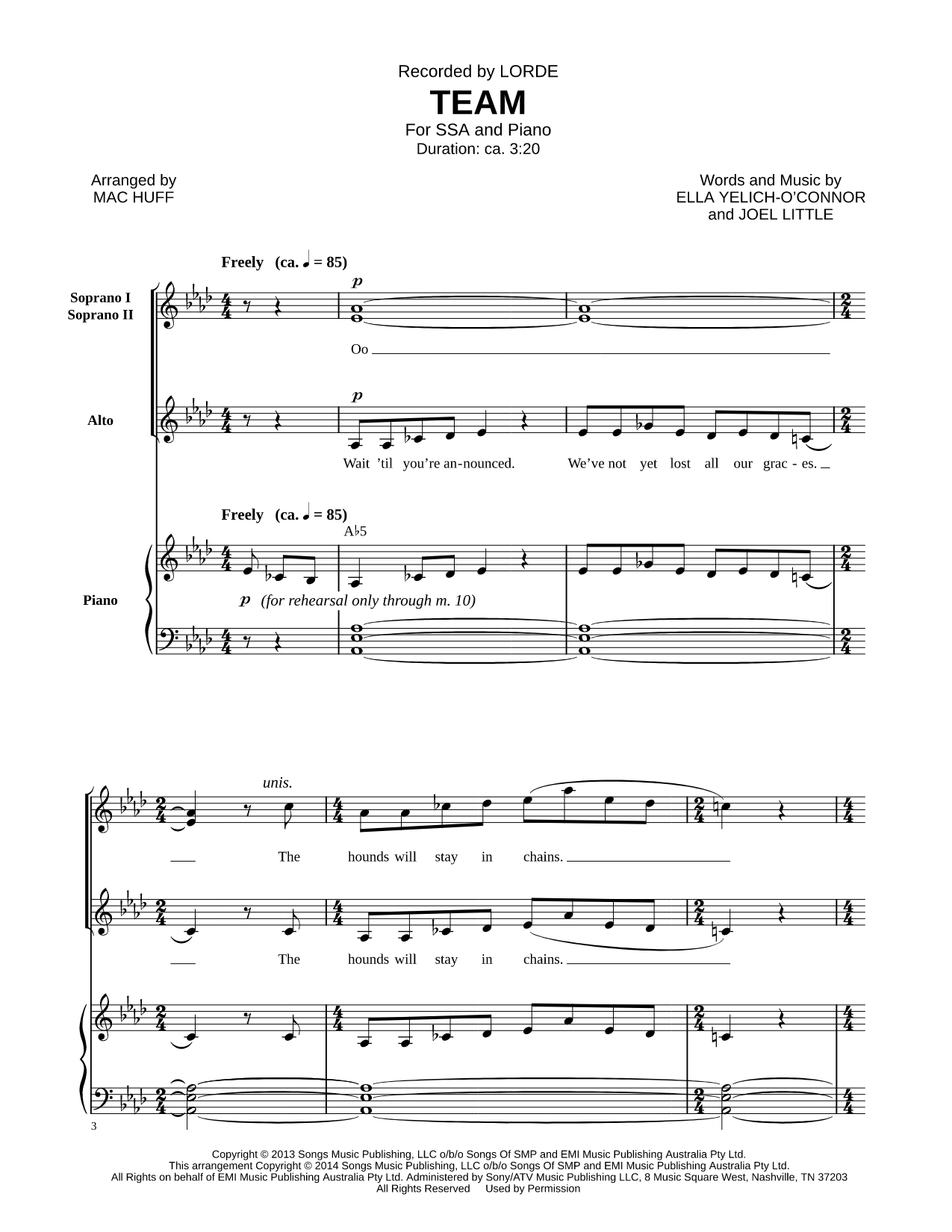 Team Sheet Music — SSA Choir + Piano