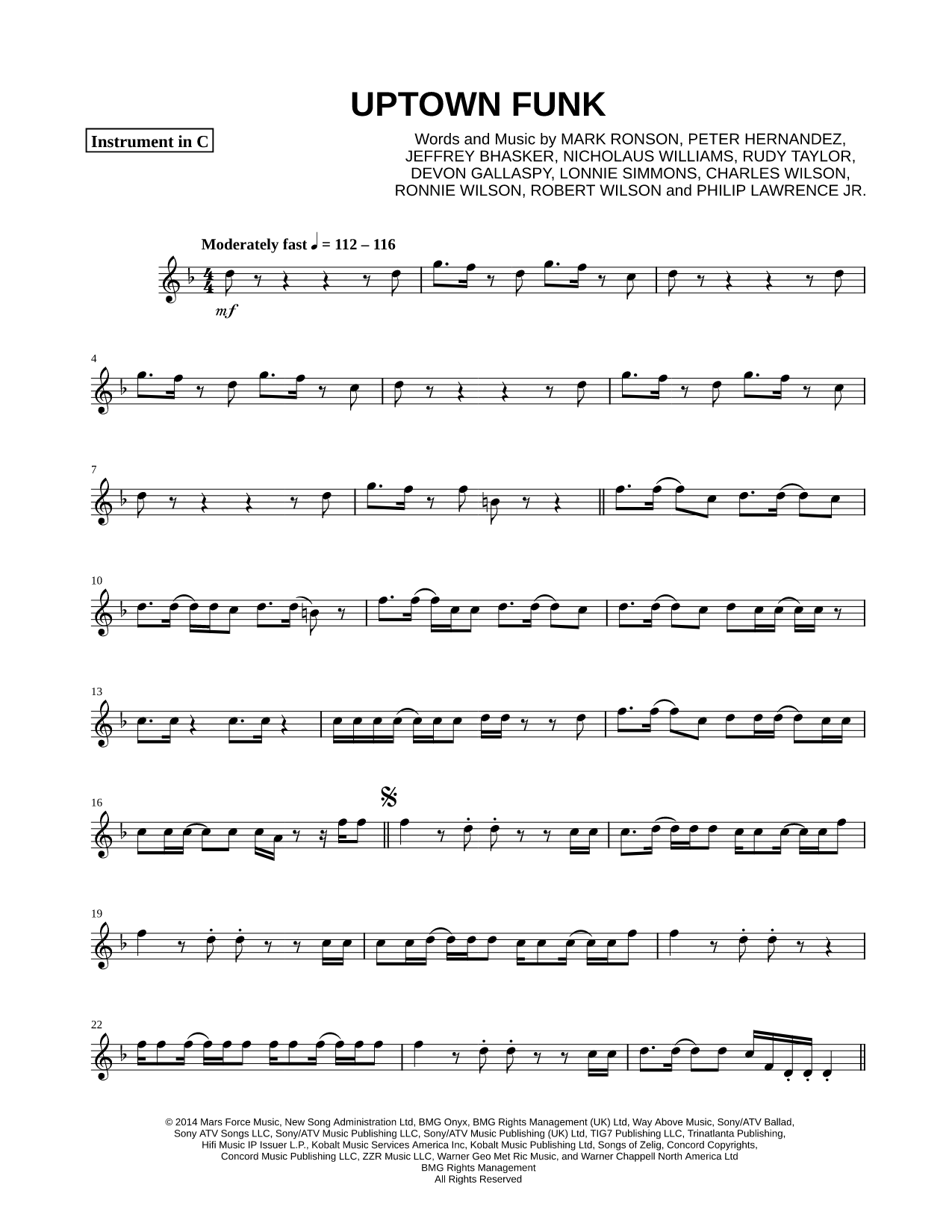 Uptown Funk - C Instrument