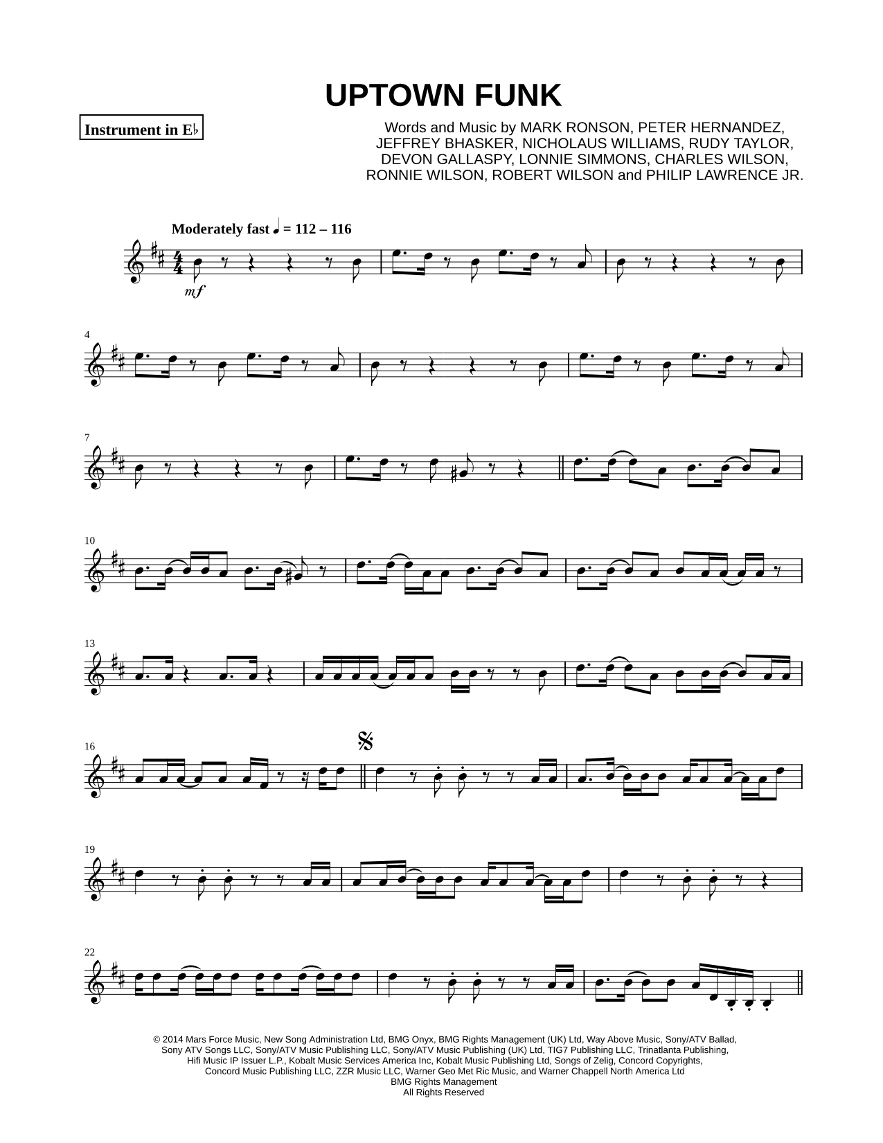 Uptown Funk - Eb Instrument