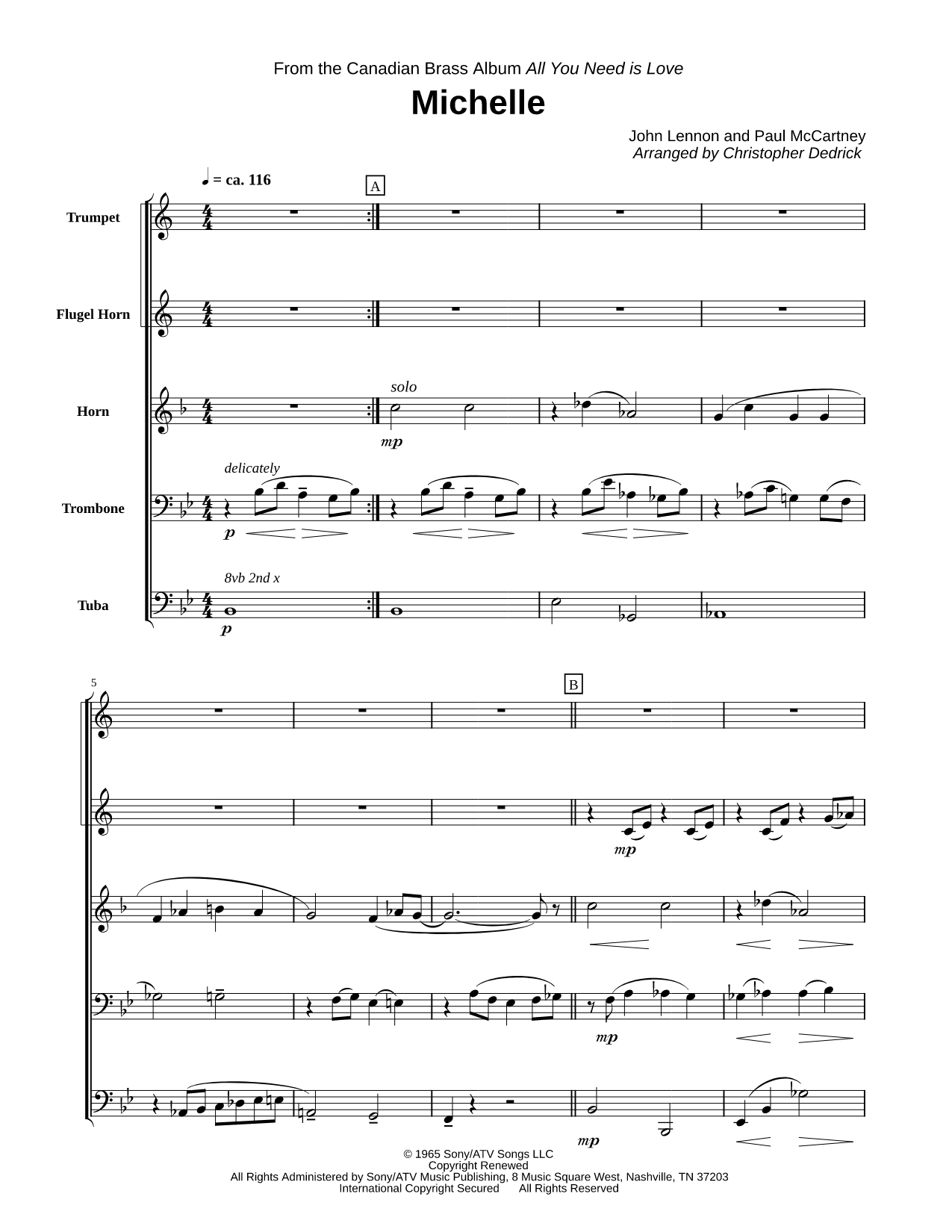 Michelle - Score (Brass Quintet)