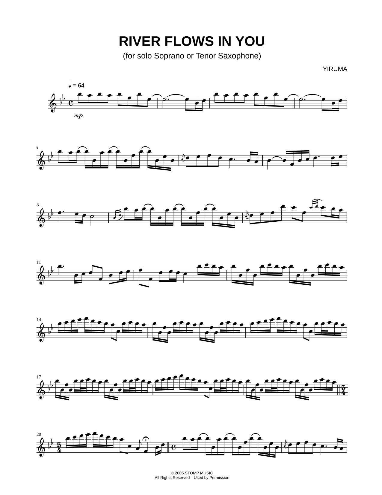 River Flows in You - Bb Saxophone