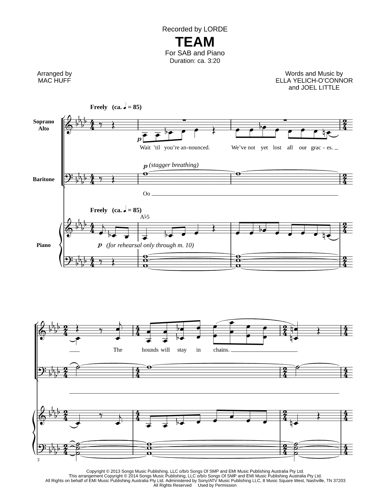 Team Sheet Music — SAB Choir + Piano