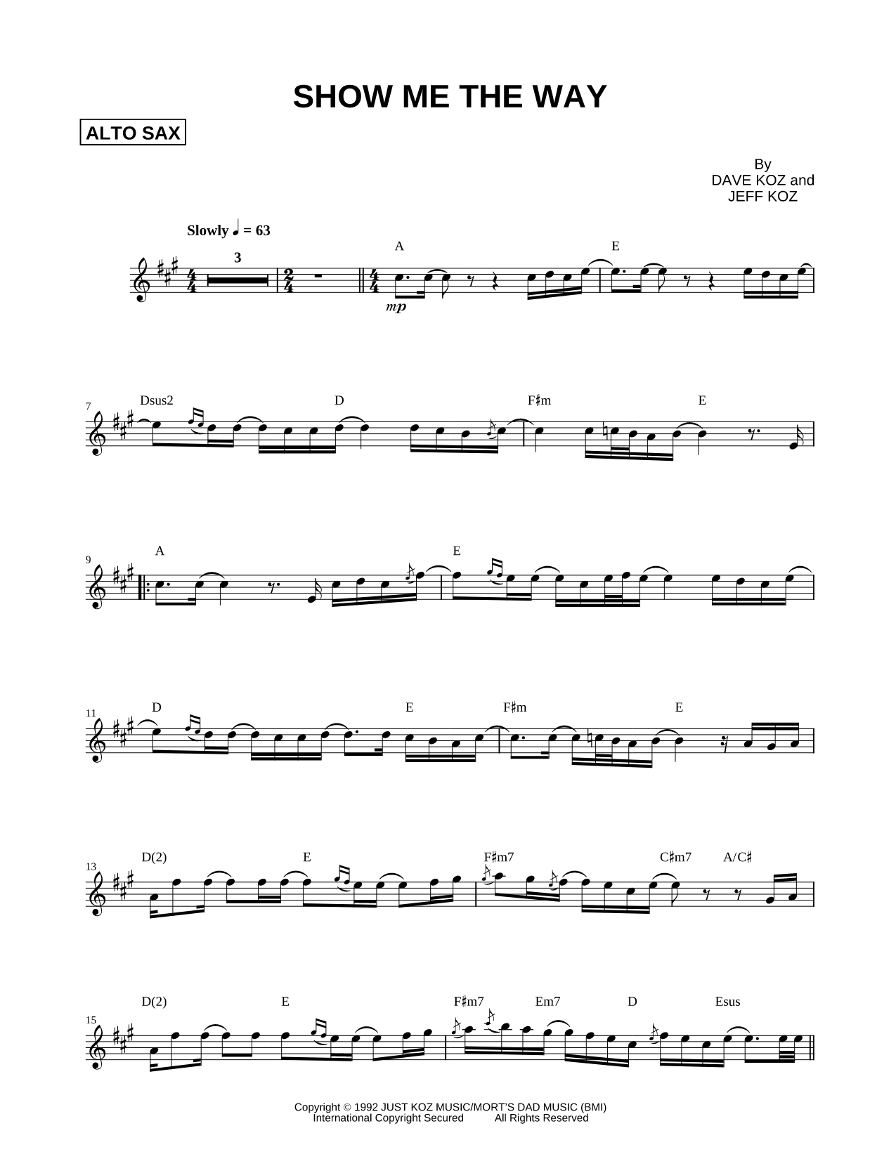 Show Me the Way - Alto Saxophone
