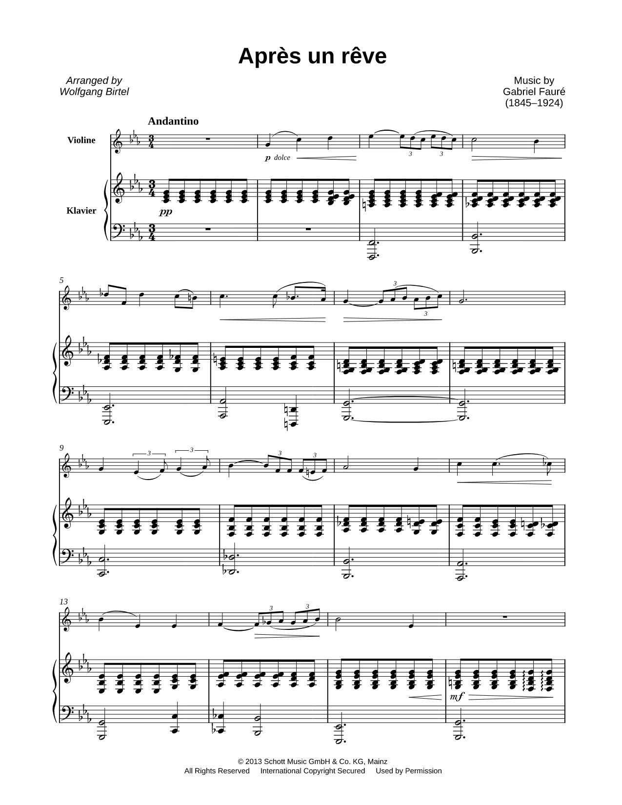 Après un rêve - Violin & Piano