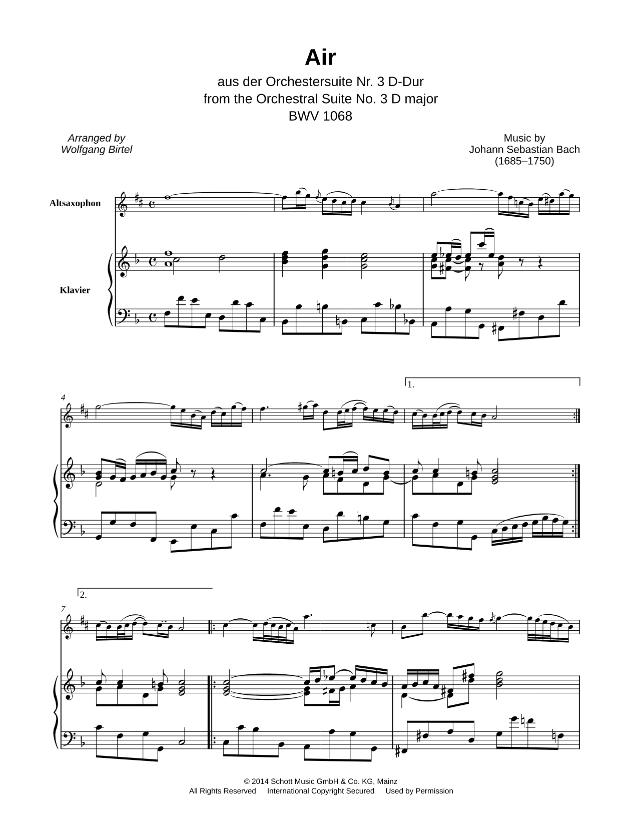Air on the G String - Alto Saxophone & Piano