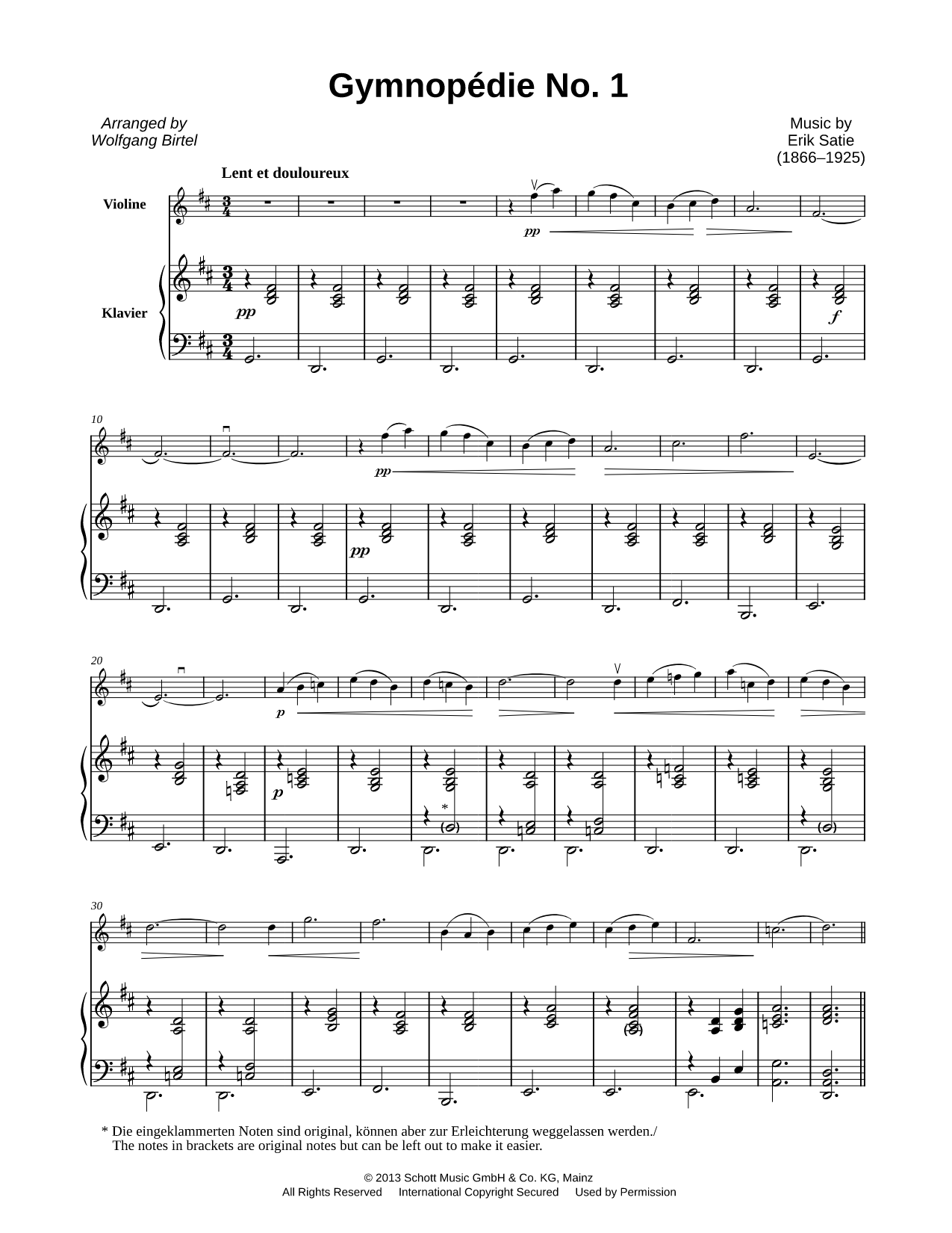 Gymnopédie No. 1 - Violin & Piano