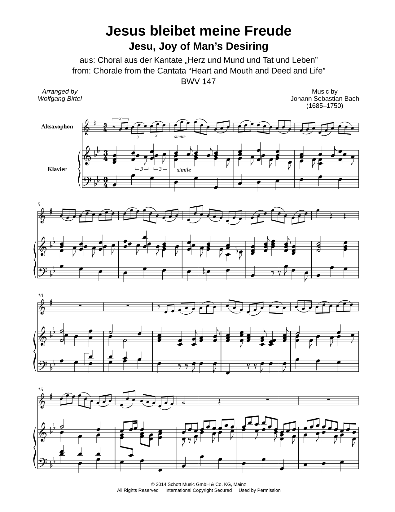 Jesu, Joy of Man's Desiring - Alto Saxophone & Piano