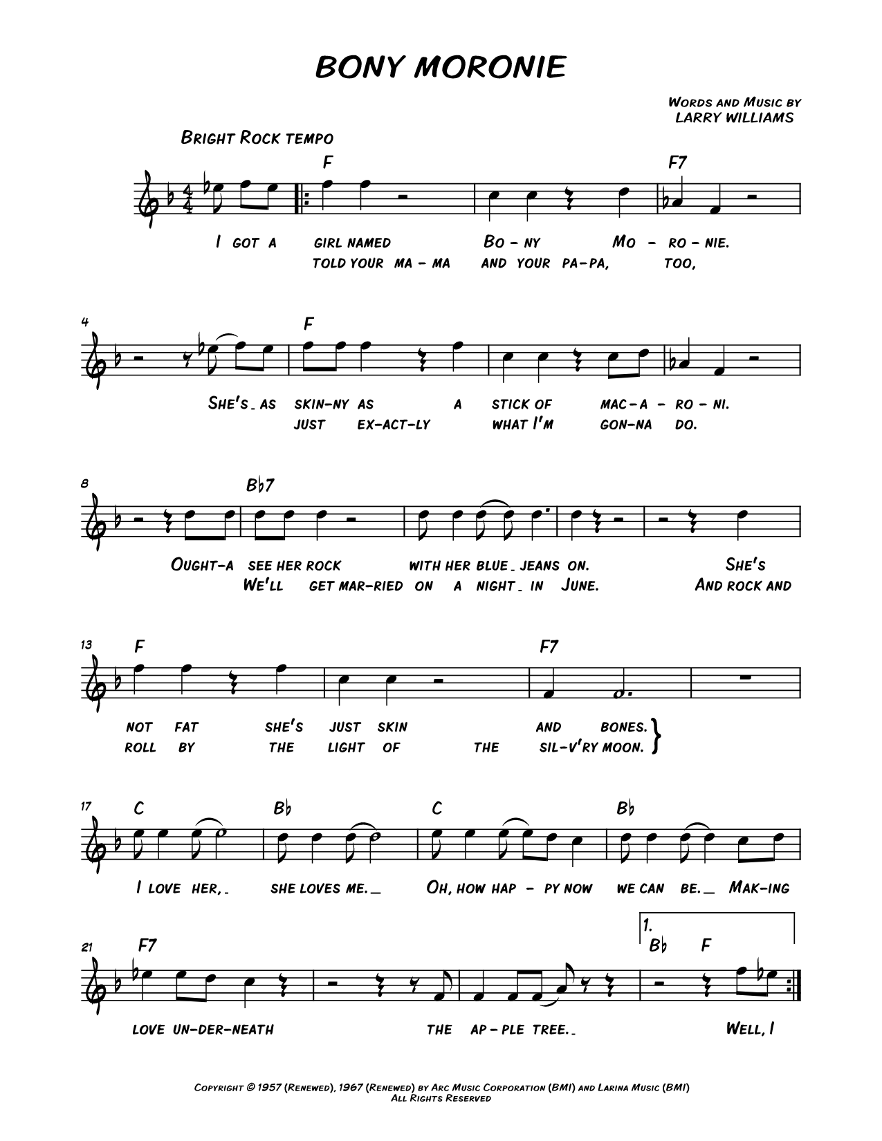 Bony Moronie Sheet Music — Leadsheet