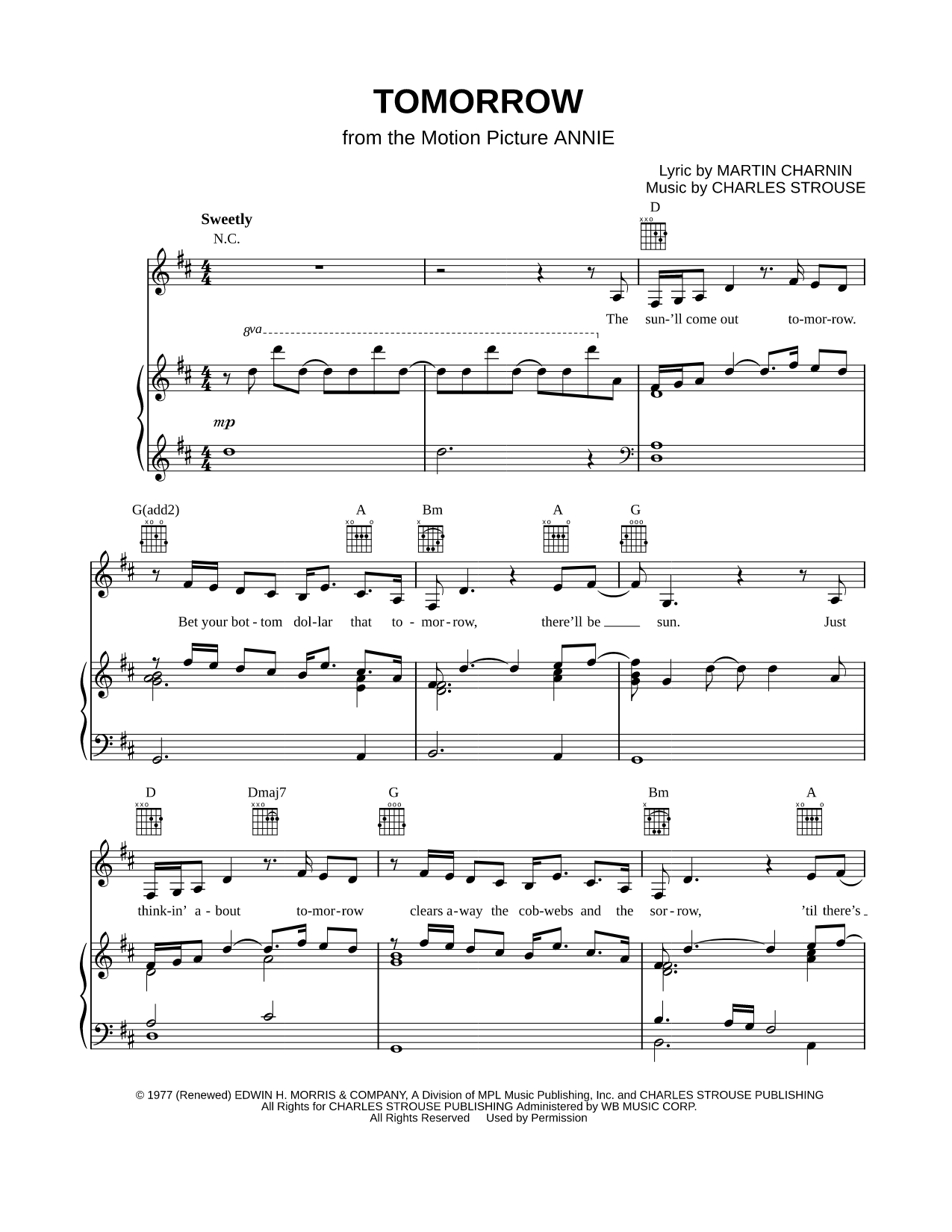 Tomorrow Sheet Music — Piano/Vocal/Guitar
