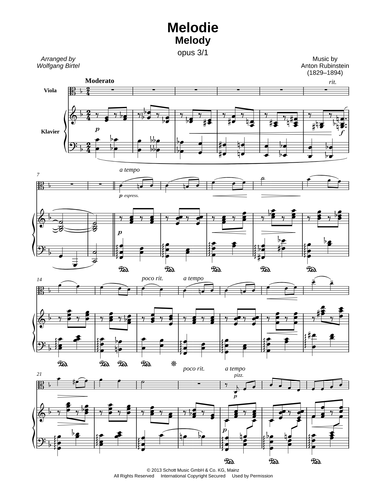 2 Mélodies, Op. 3: I. Moderato assai - Viola & Piano