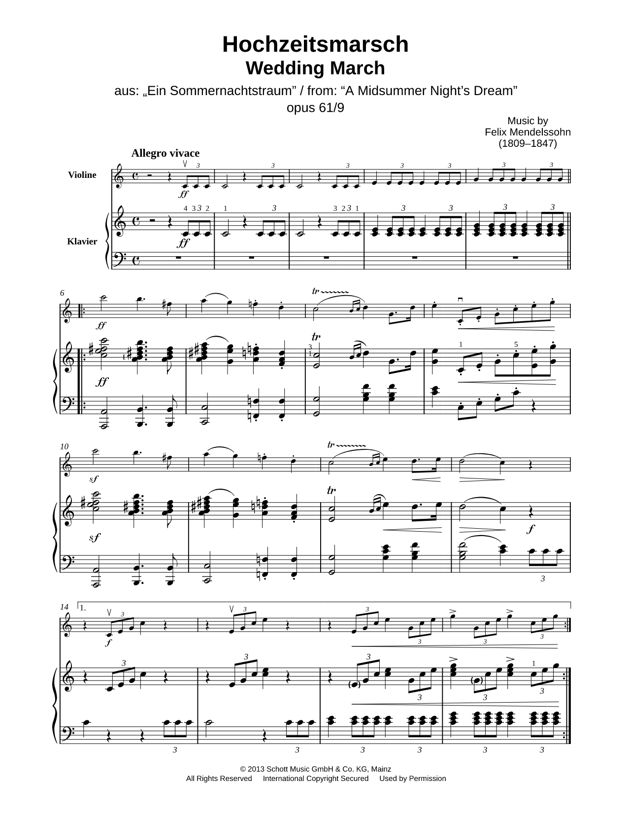 Wedding March from A Midsummer Night's Dream, Op. 61, No. 9 - Violin & Piano