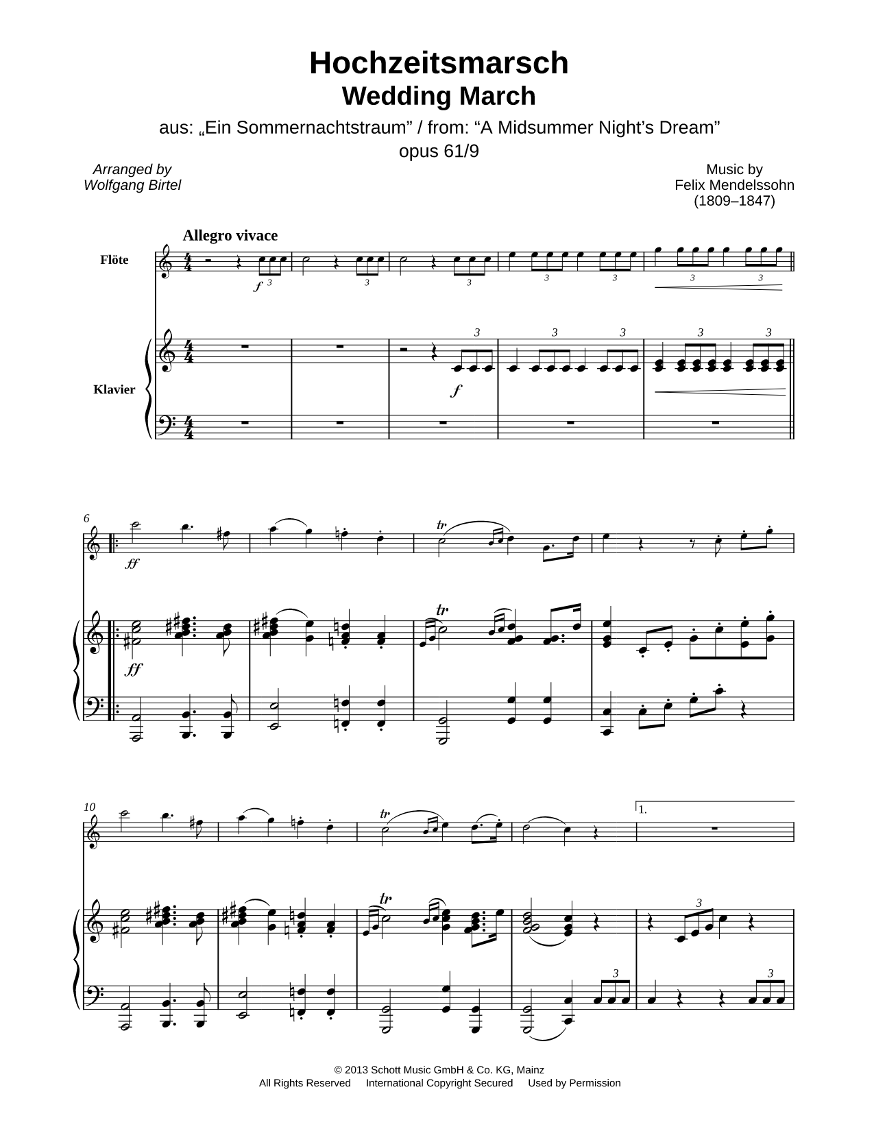 Wedding March from A Midsummer Night's Dream, Op. 61, No. 9 - Flute & Piano