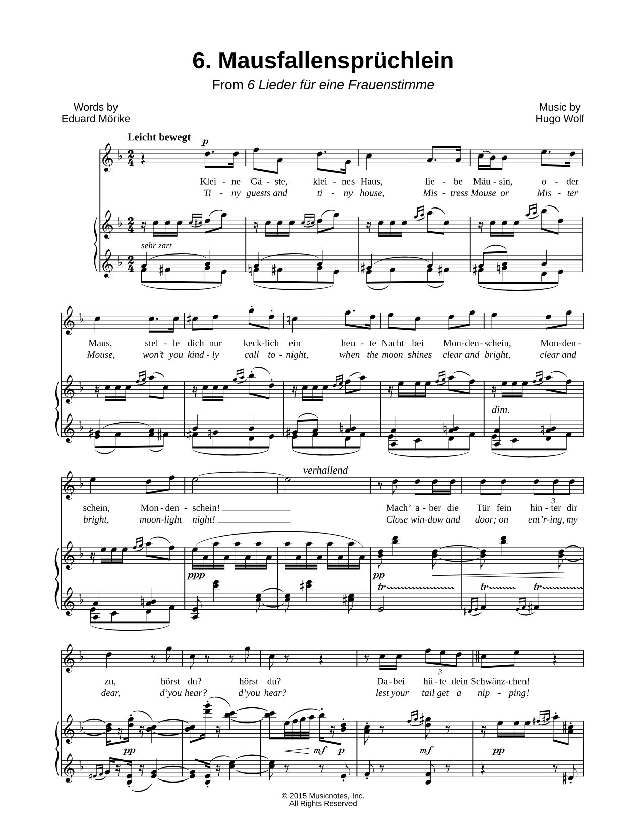 6 Lieder für eine Frauenstimme: VI. Mausfallensprüchlein