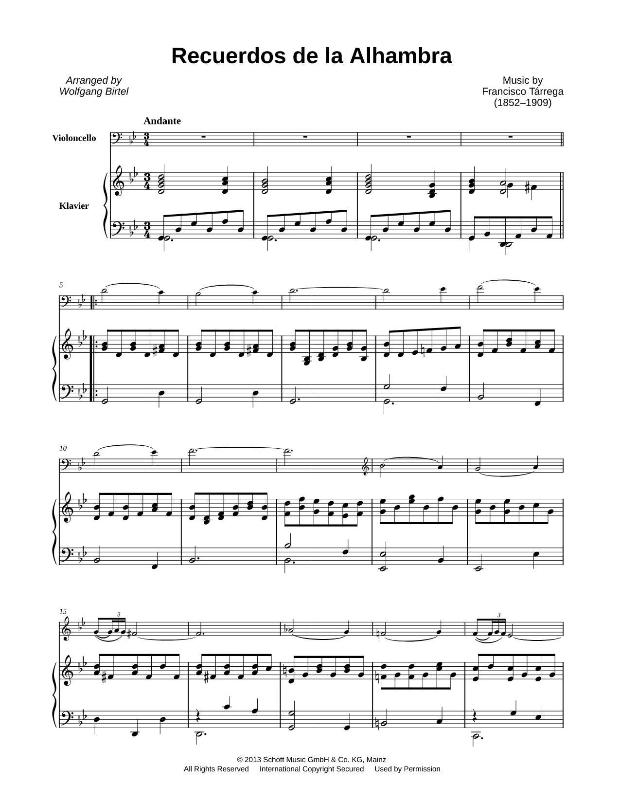 Recuerdos de la Alhambra - Cello & Piano