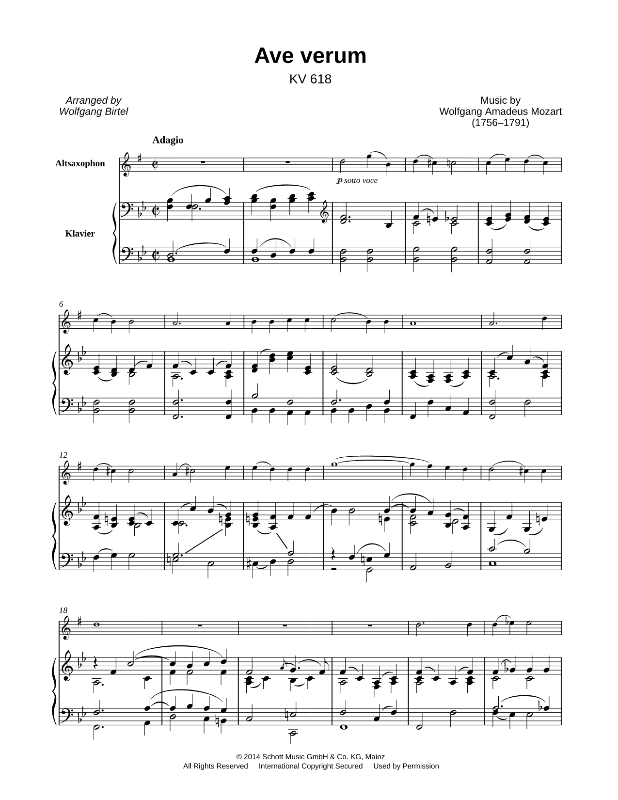 Ave Verum Corpus - Alto Saxophone & Piano