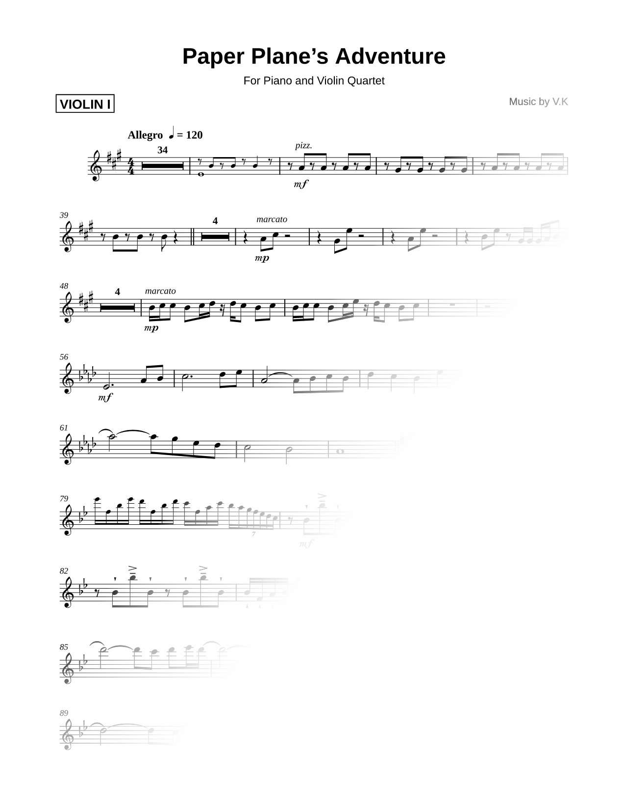 Paper Plane's Adventure - Violin 1