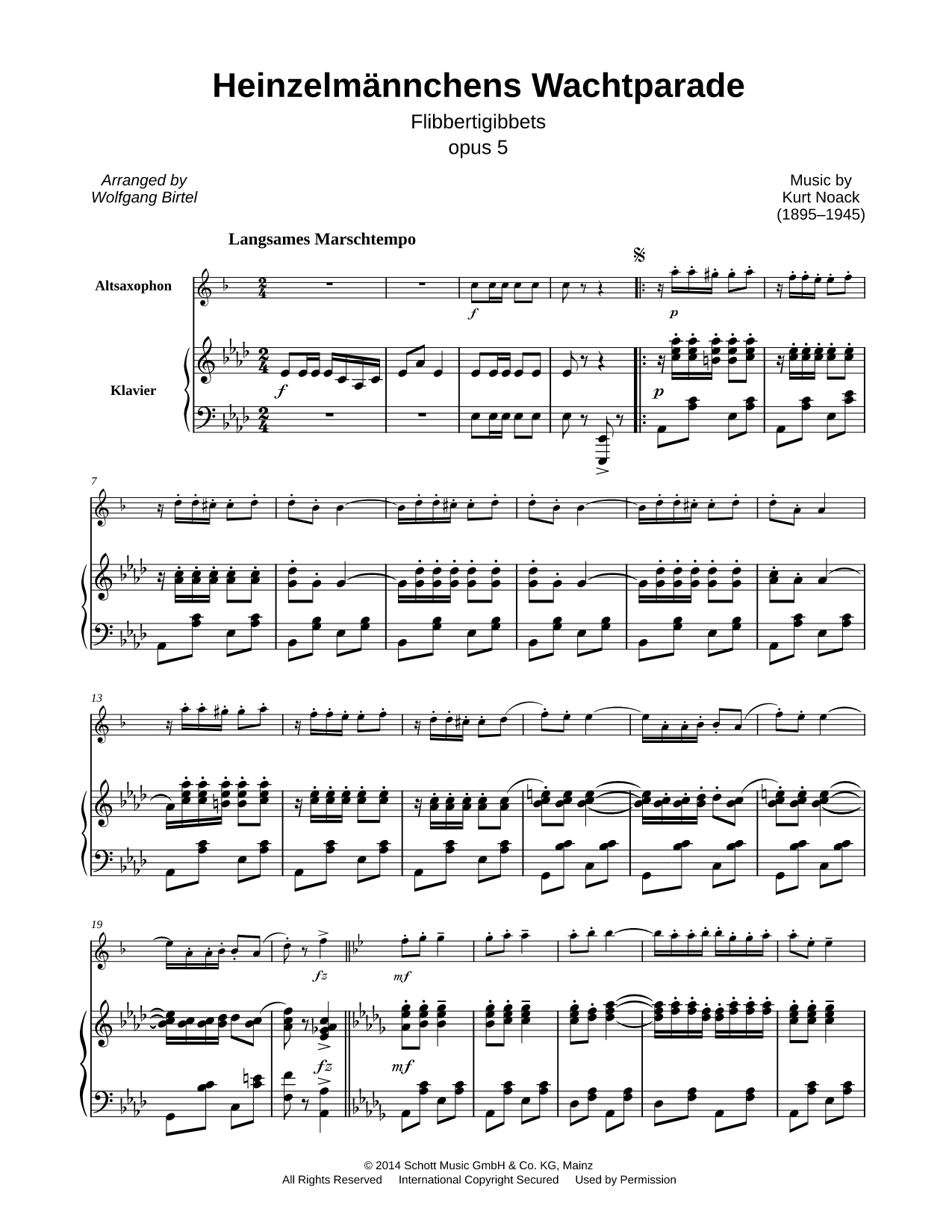 Heinzelmännchens Wachtparade, Op. 5 - Alto Saxophone & Piano