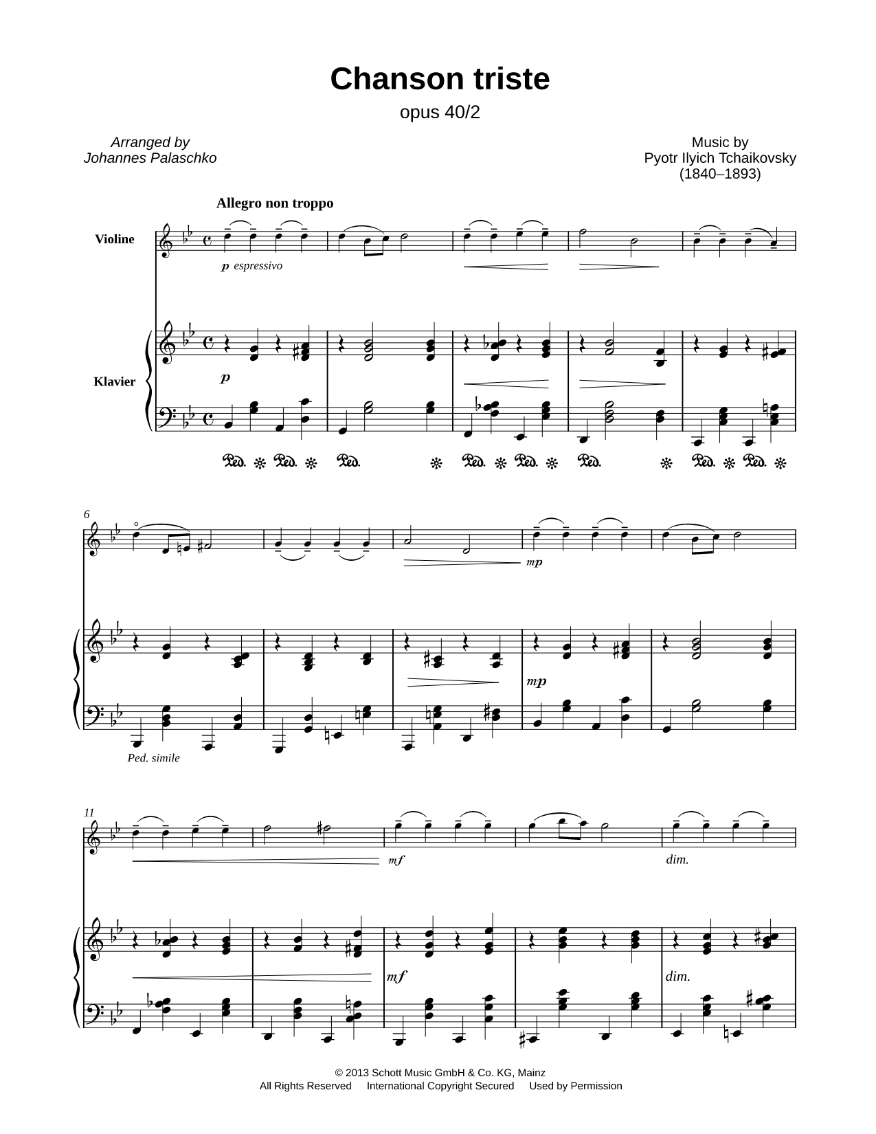 Chanson Triste, Op. 40, No. 2 - Violin & Piano