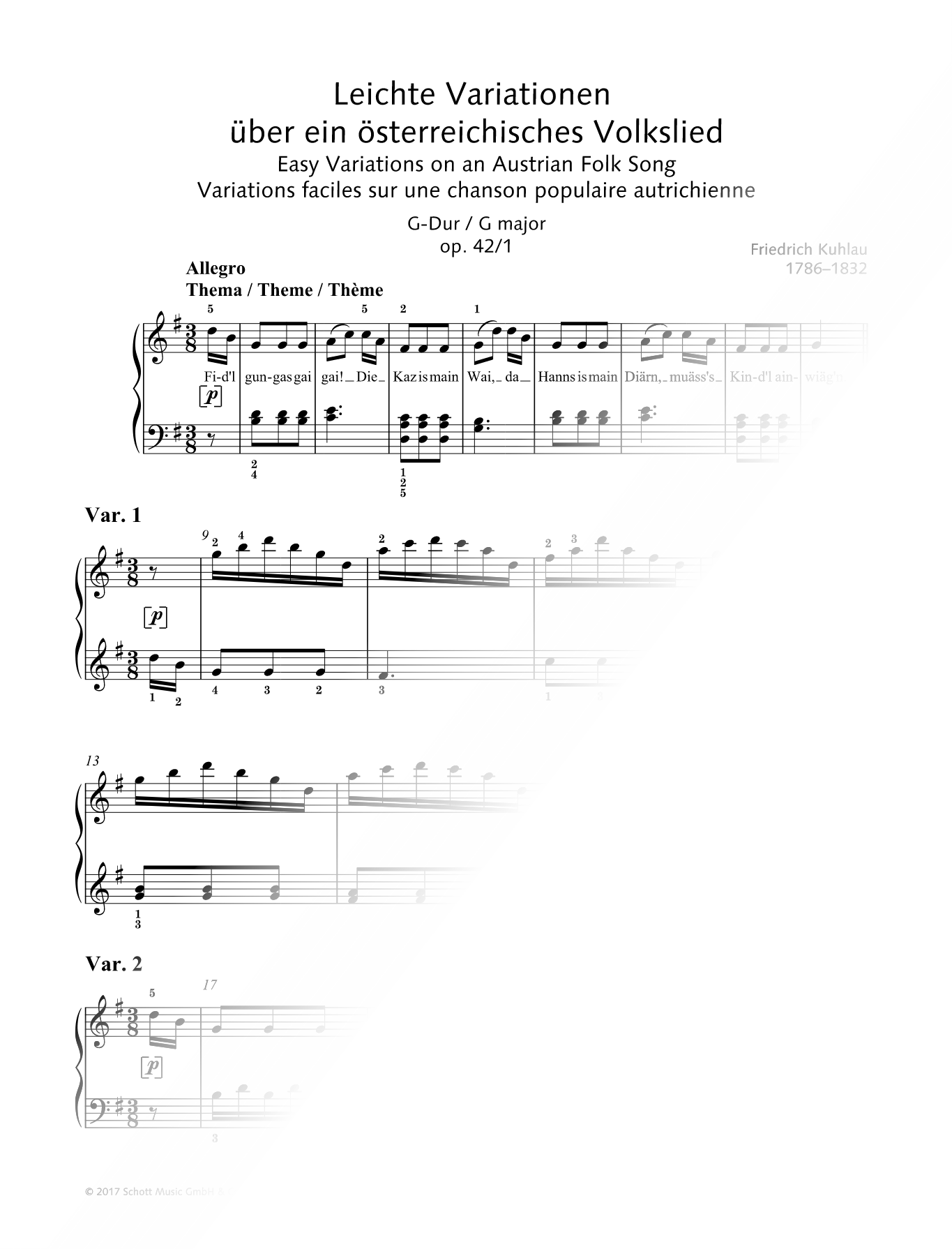 Easy Variations on an Austrian Folk Song, Op. 42