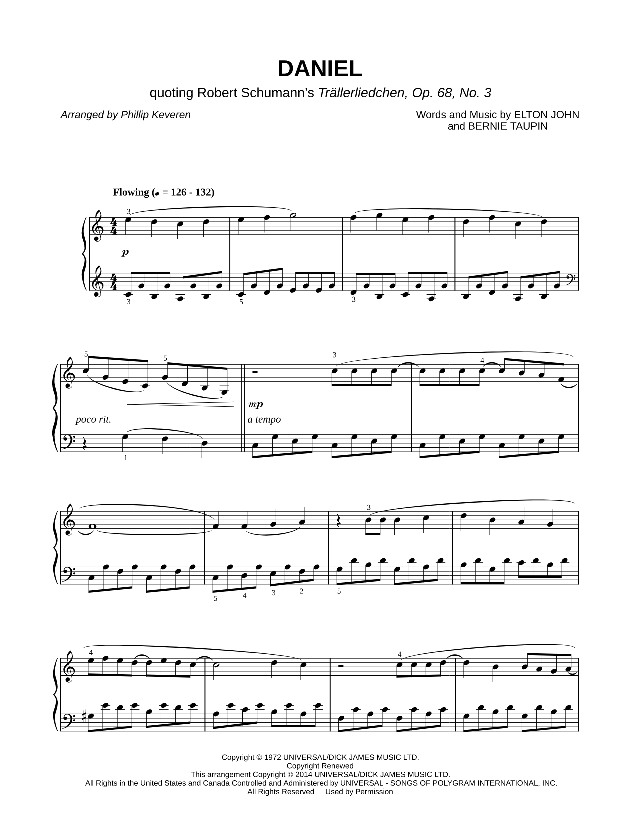 Daniel Sheet Music — Piano Solo