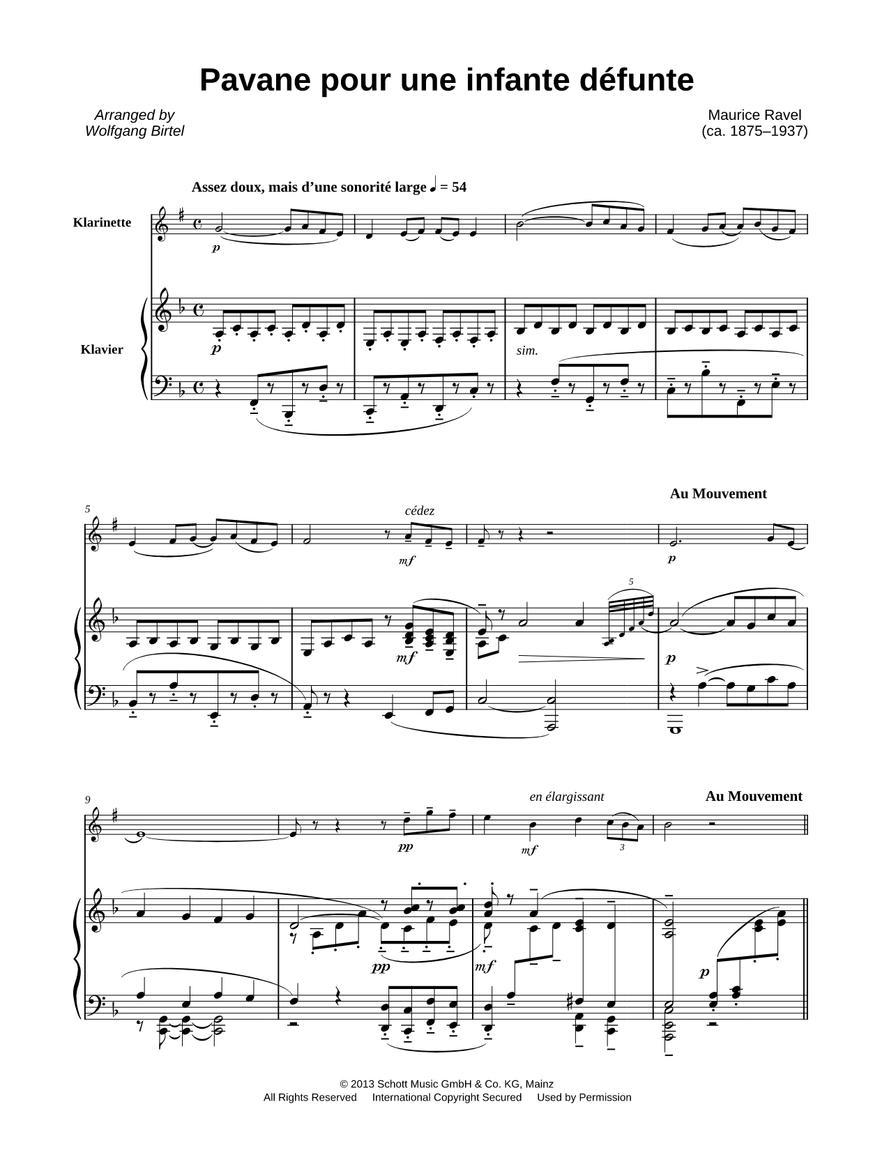 Pavane pour une infante défunte - Clarinet & Piano