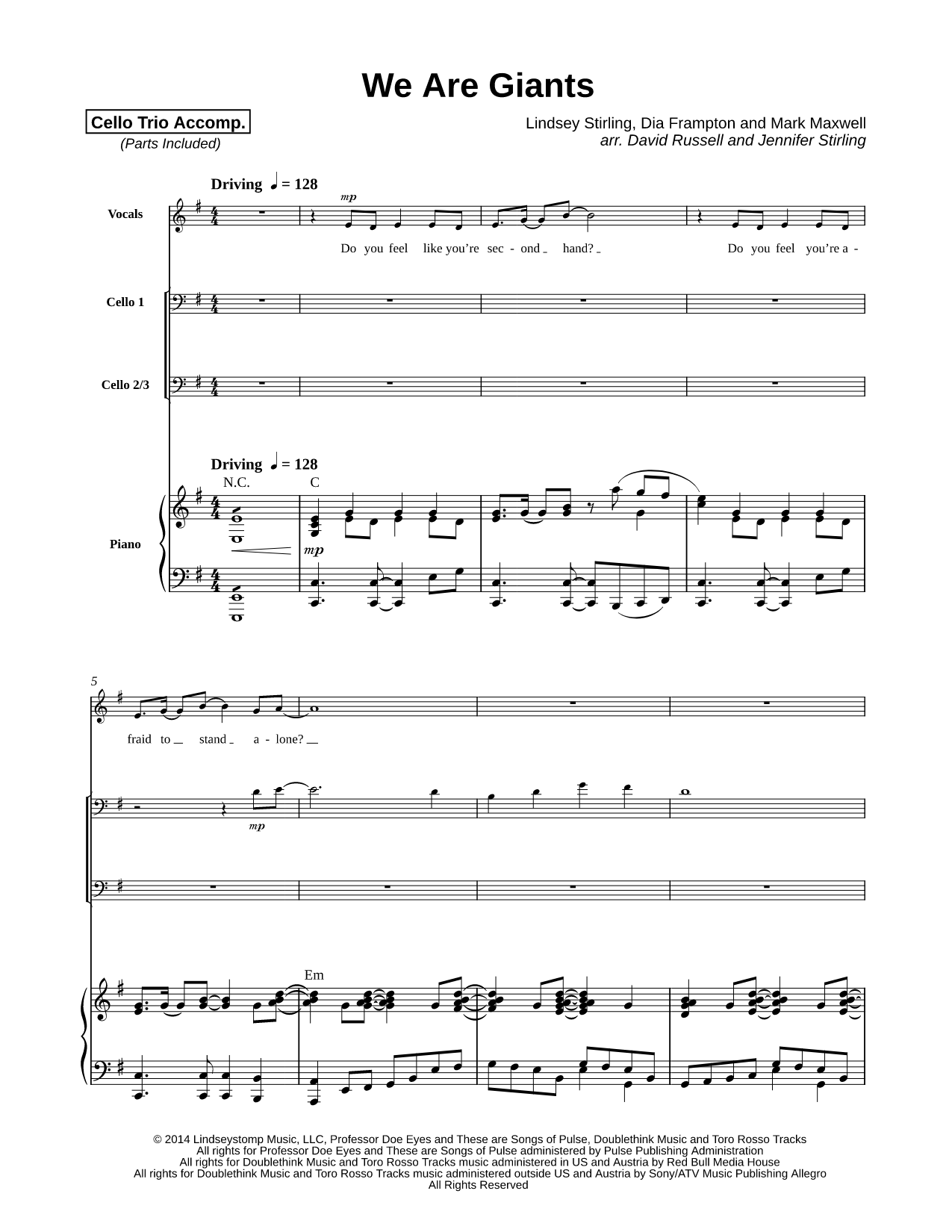 We Are Giants - Cello Trio & Piano/Vocal