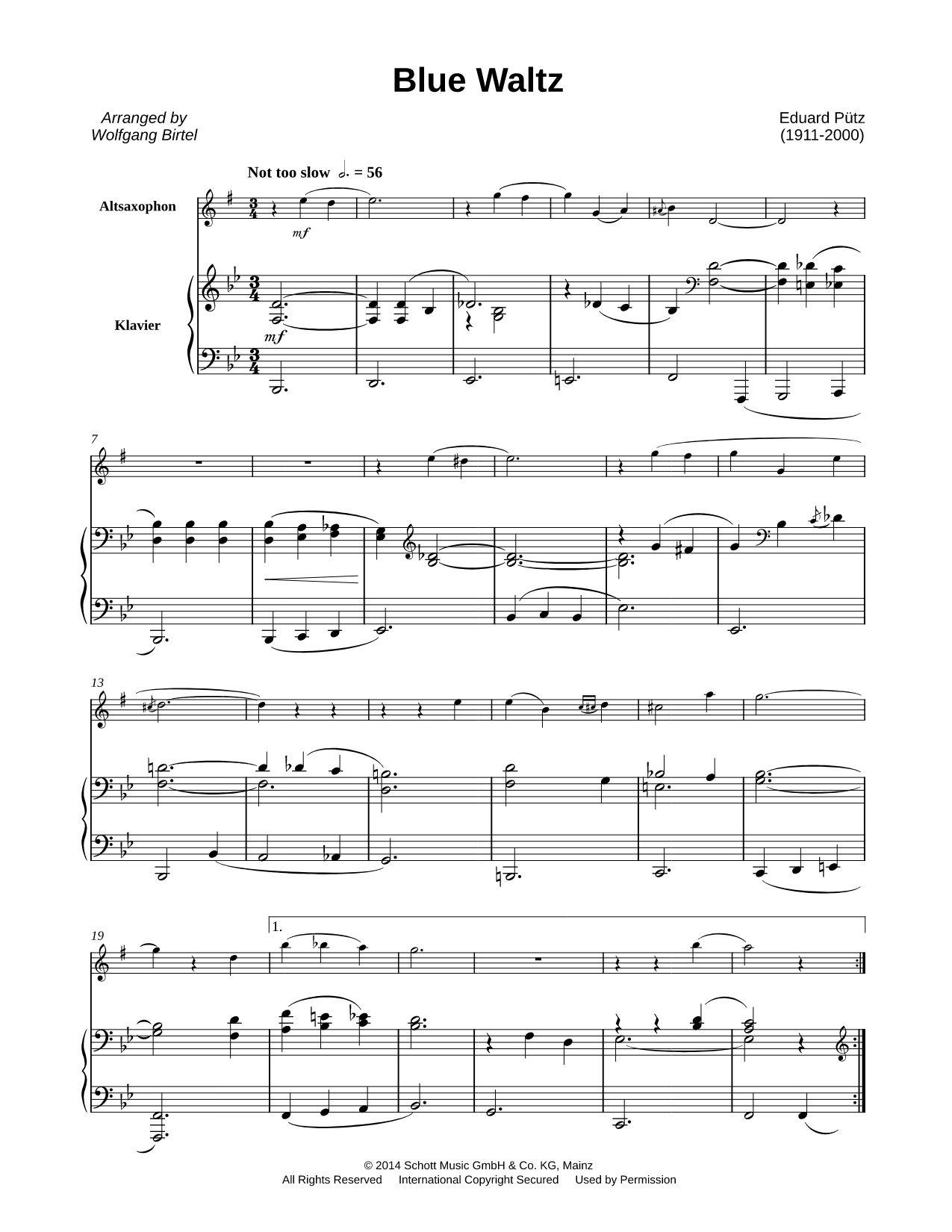 Blue Waltz - Alto Saxophone & Piano