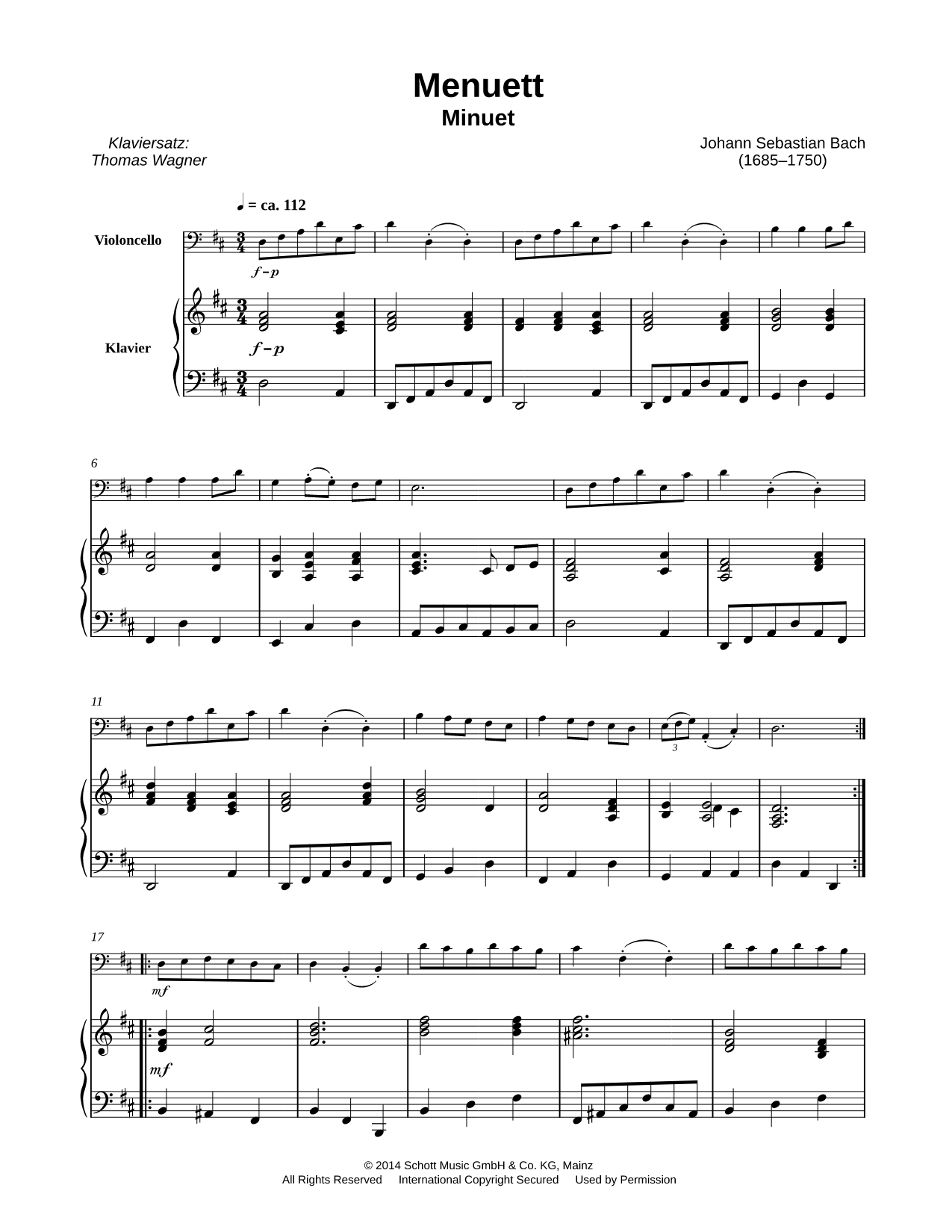 Minuet No. 2 from Notebook for Anna Magdalena Bach - Cello & Piano