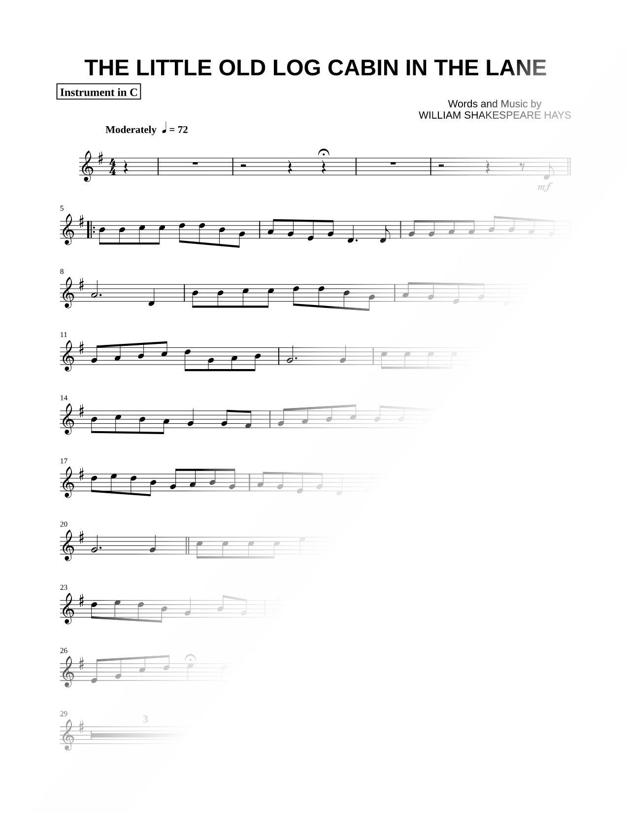 The Little Old Log Cabin in the Lane - C Instrument