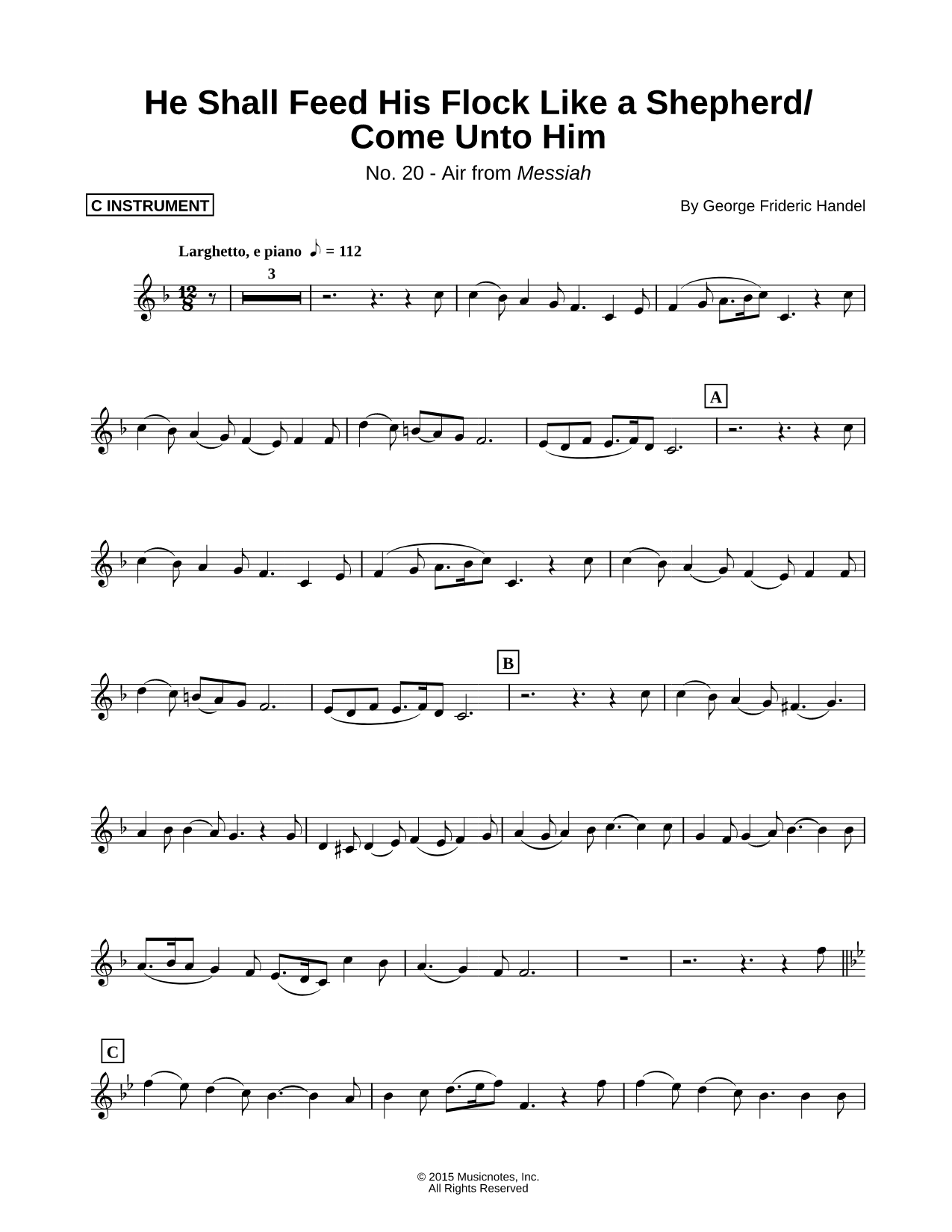 Messiah, No. 20: He Shall Feed His Flock Like a Shepherd - C Instrument