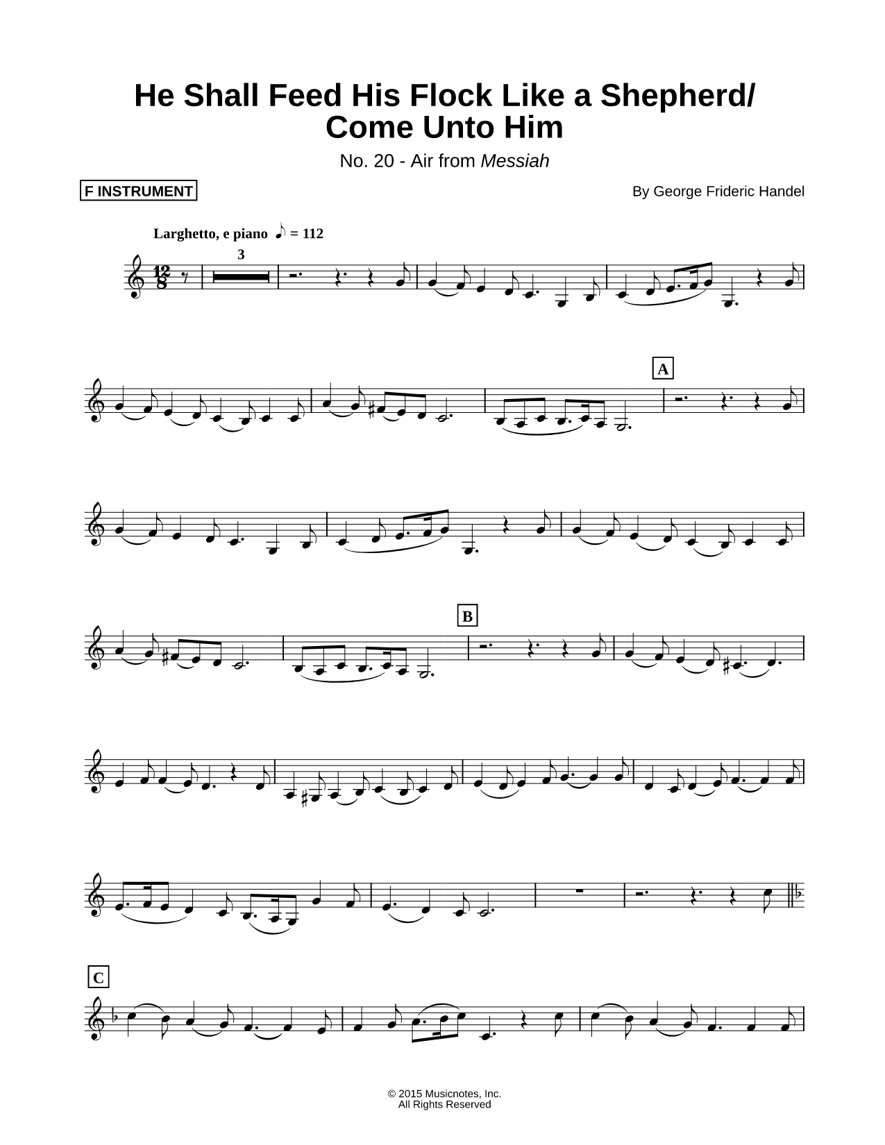 Messiah, No. 20: He Shall Feed His Flock Like a Shepherd - F Instrument
