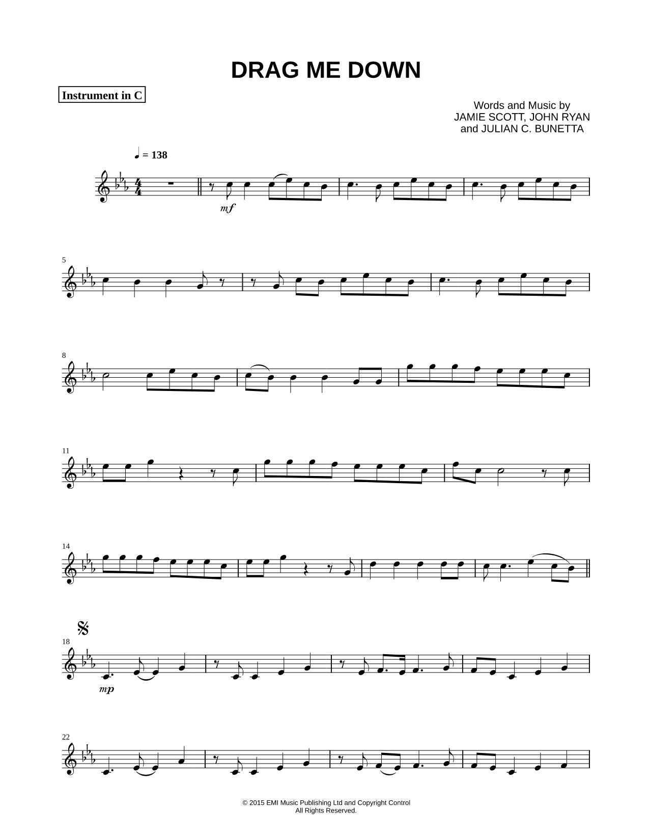 Drag Me Down - C Instrument