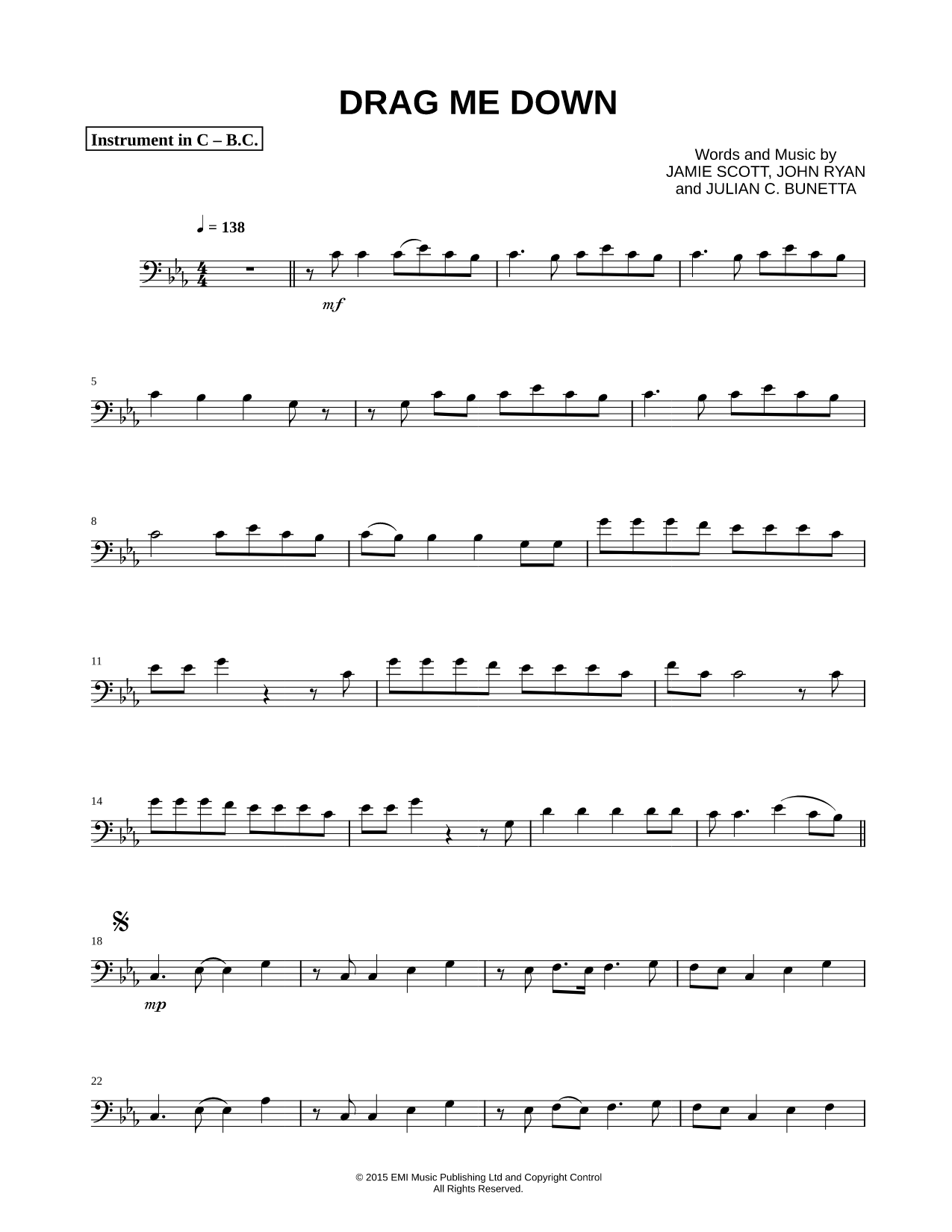 Drag Me Down - Bass Clef Instrument