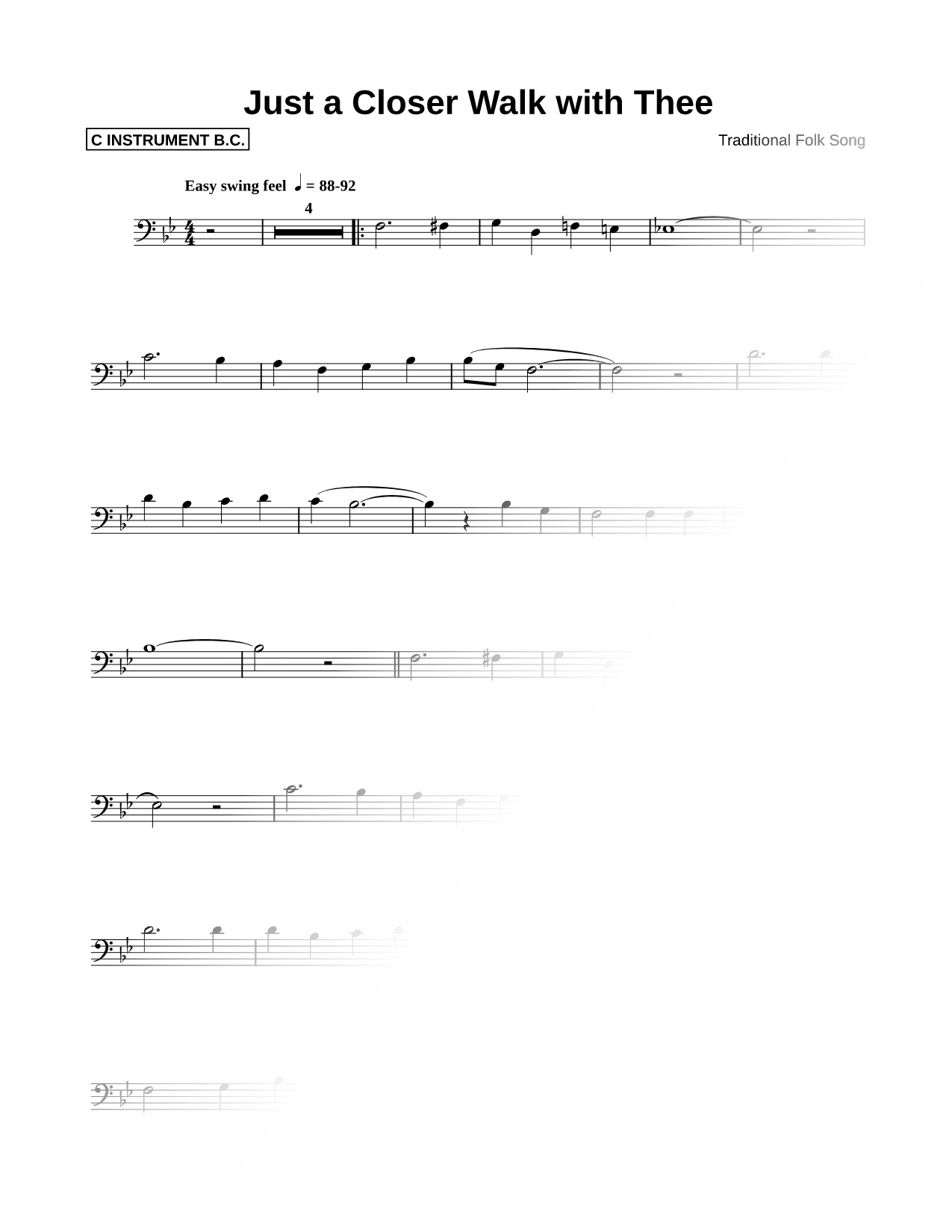 Just a Closer Walk with Thee - Bass Clef Instrument