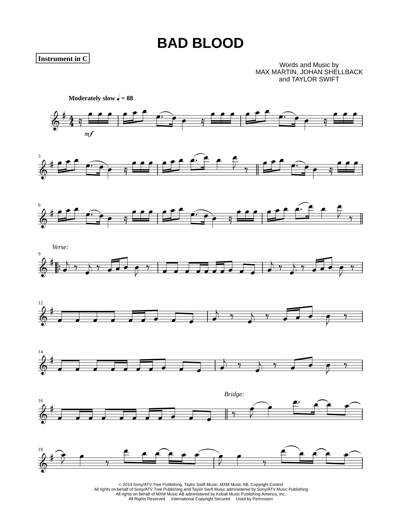Bad Blood - C Instrument