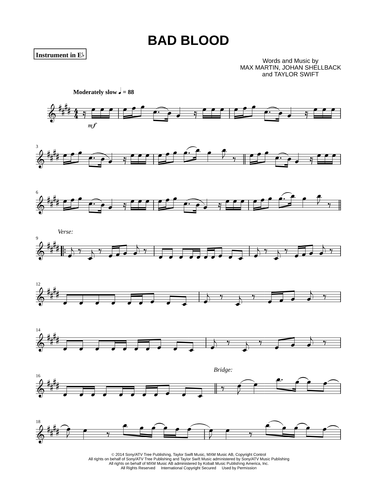 Bad Blood - Eb Instrument