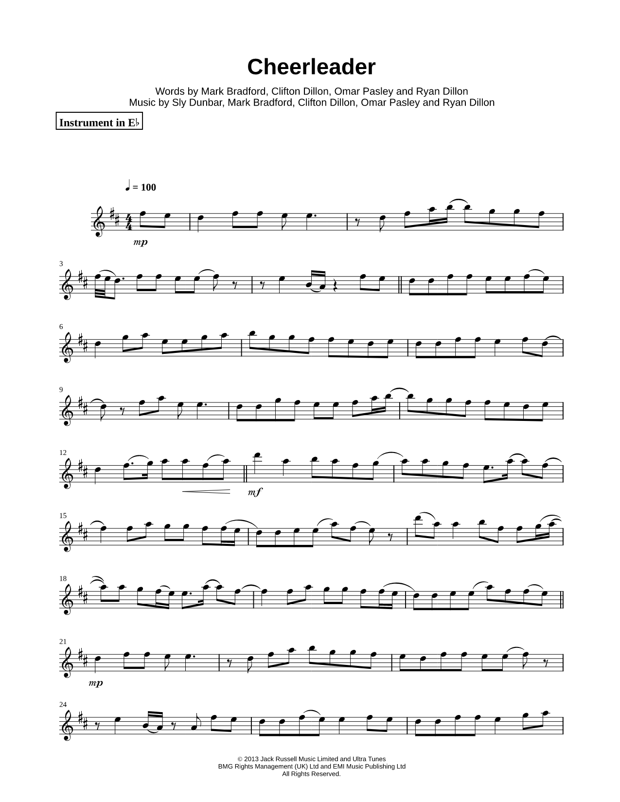 Cheerleader - Eb Instrument